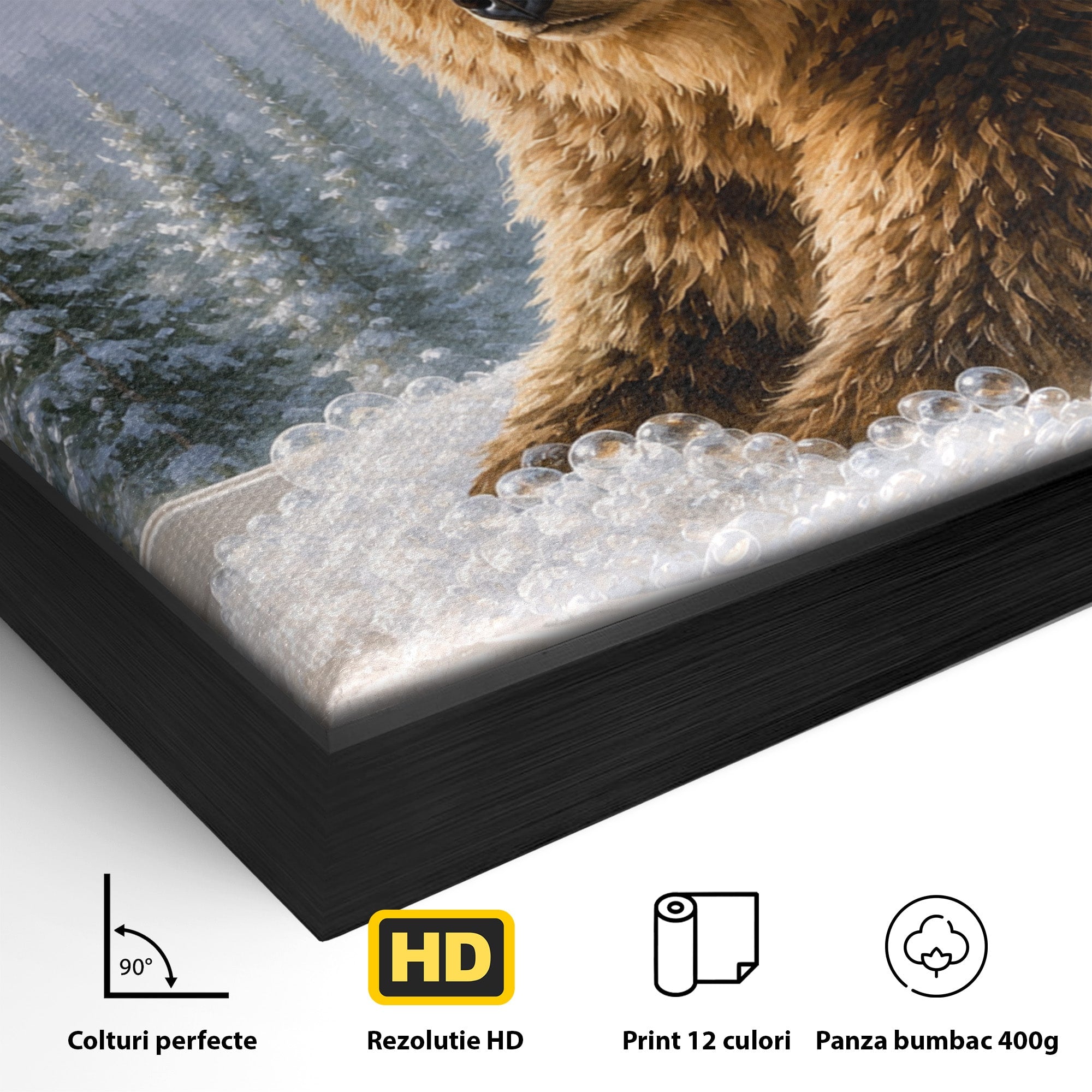 Tablou Canvas Premium LuxCanva® M1653, Ursul La Fereastra, Urs, Fereastra, Peisaj, Natura, Living, Culori Vibrante