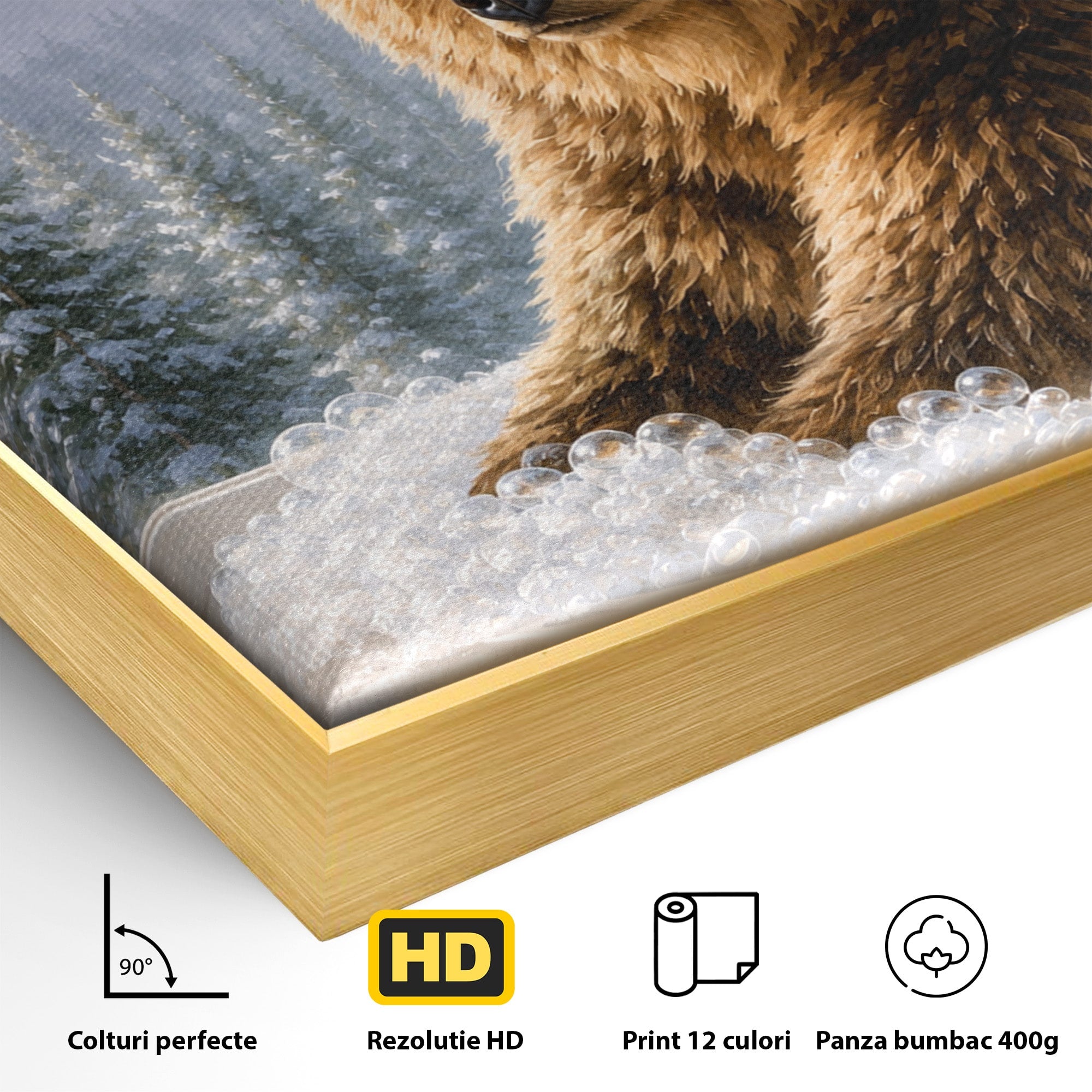 Tablou Canvas Premium LuxCanva® M1653, Ursul La Fereastra, Urs, Fereastra, Peisaj, Natura, Living, Culori Vibrante