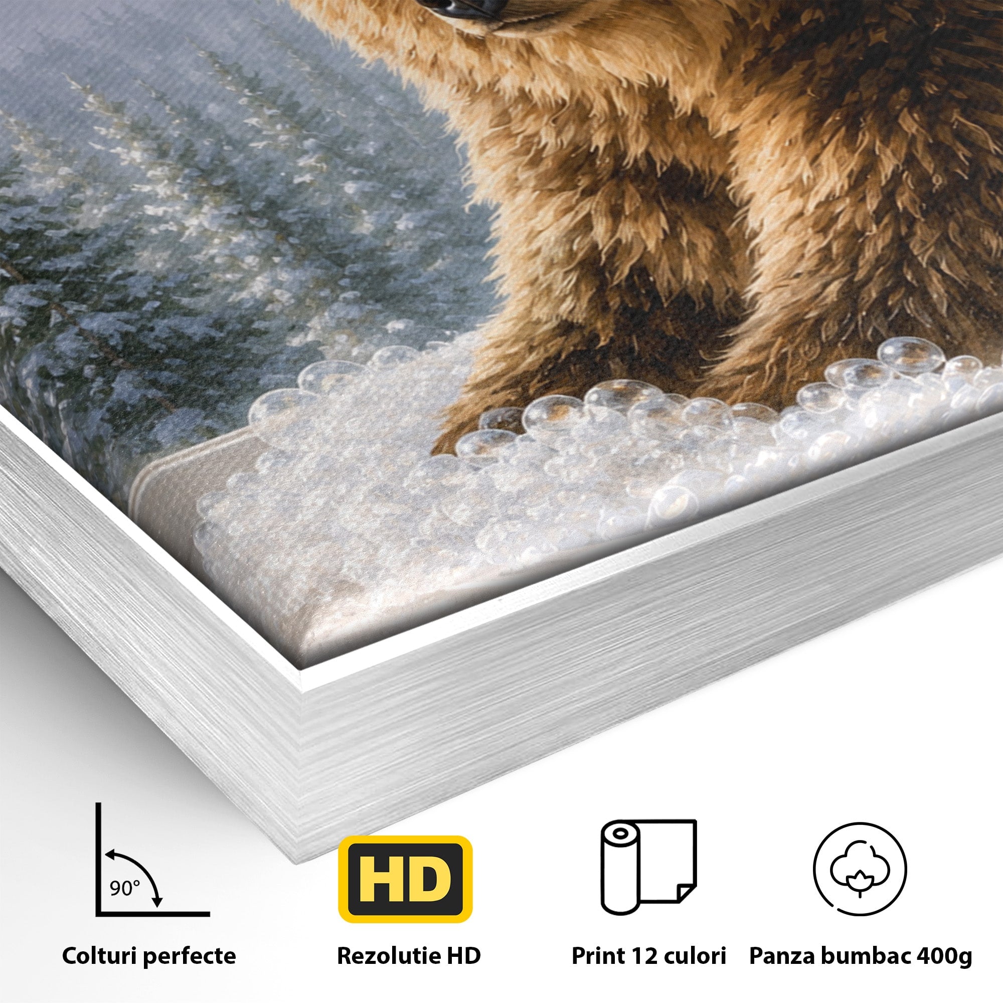 Tablou Canvas Premium LuxCanva® M1653, Ursul La Fereastra, Urs, Fereastra, Peisaj, Natura, Living, Culori Vibrante