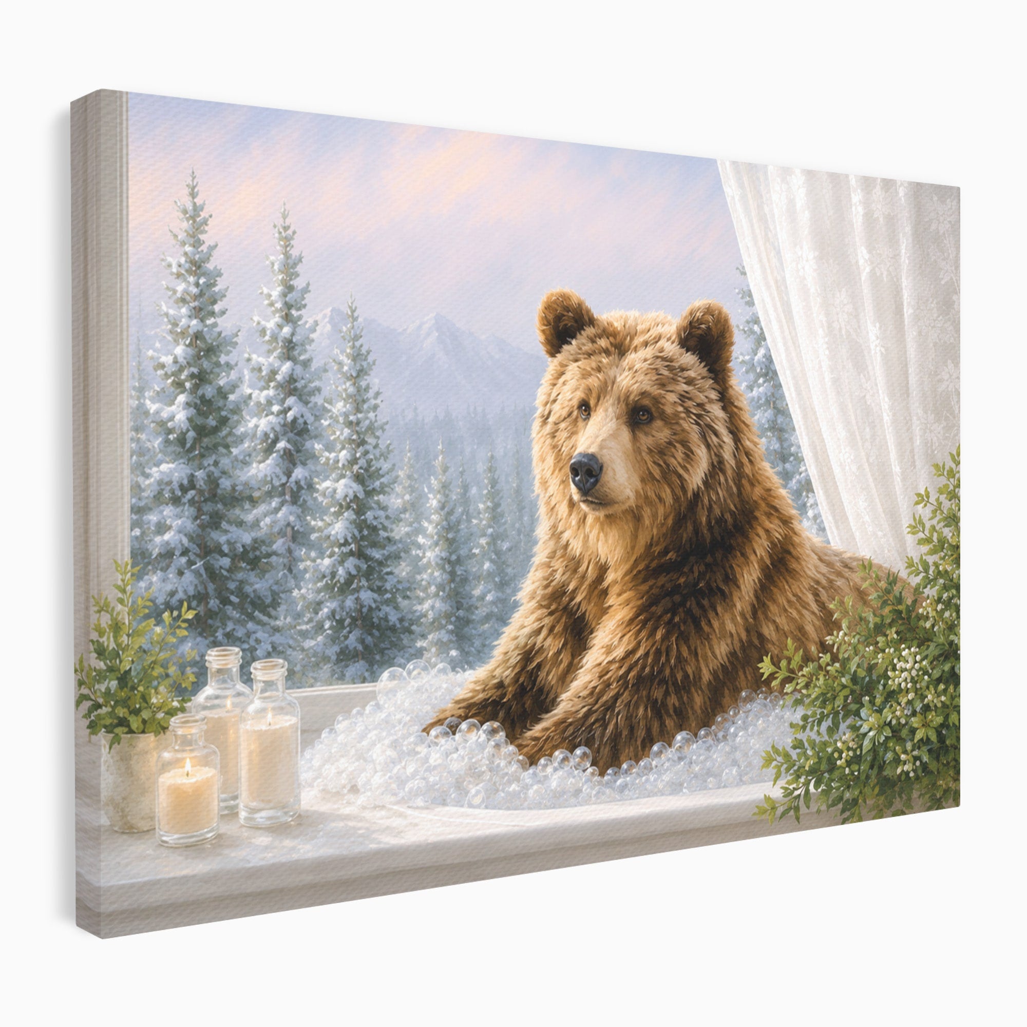 Tablou Canvas Premium LuxCanva® M1653, Ursul La Fereastra, Urs, Fereastra, Peisaj, Natura, Living, Culori Vibrante