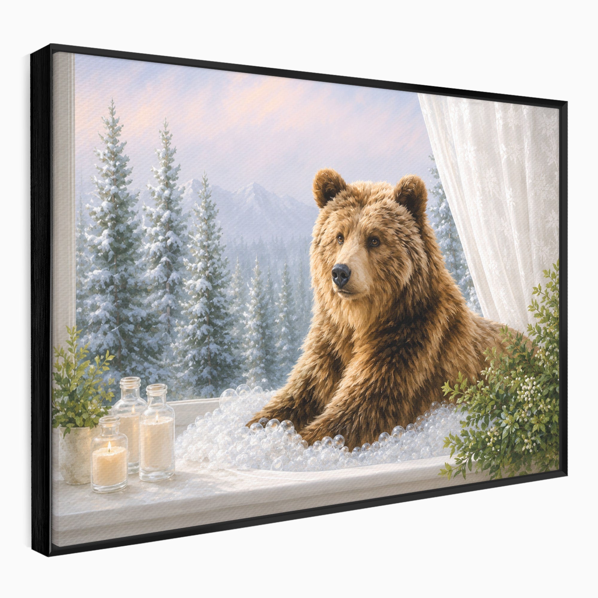 Tablou Canvas Premium LuxCanva® M1653, Ursul La Fereastra, Urs, Fereastra, Peisaj, Natura, Living, Culori Vibrante