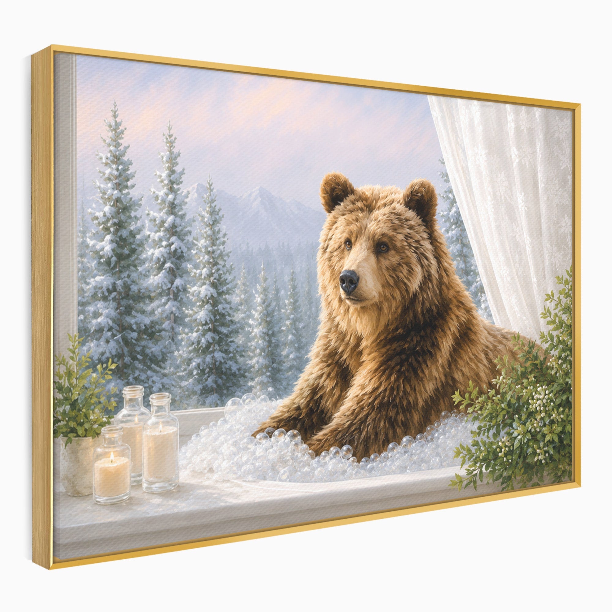Tablou Canvas Premium LuxCanva® M1653, Ursul La Fereastra, Urs, Fereastra, Peisaj, Natura, Living, Culori Vibrante