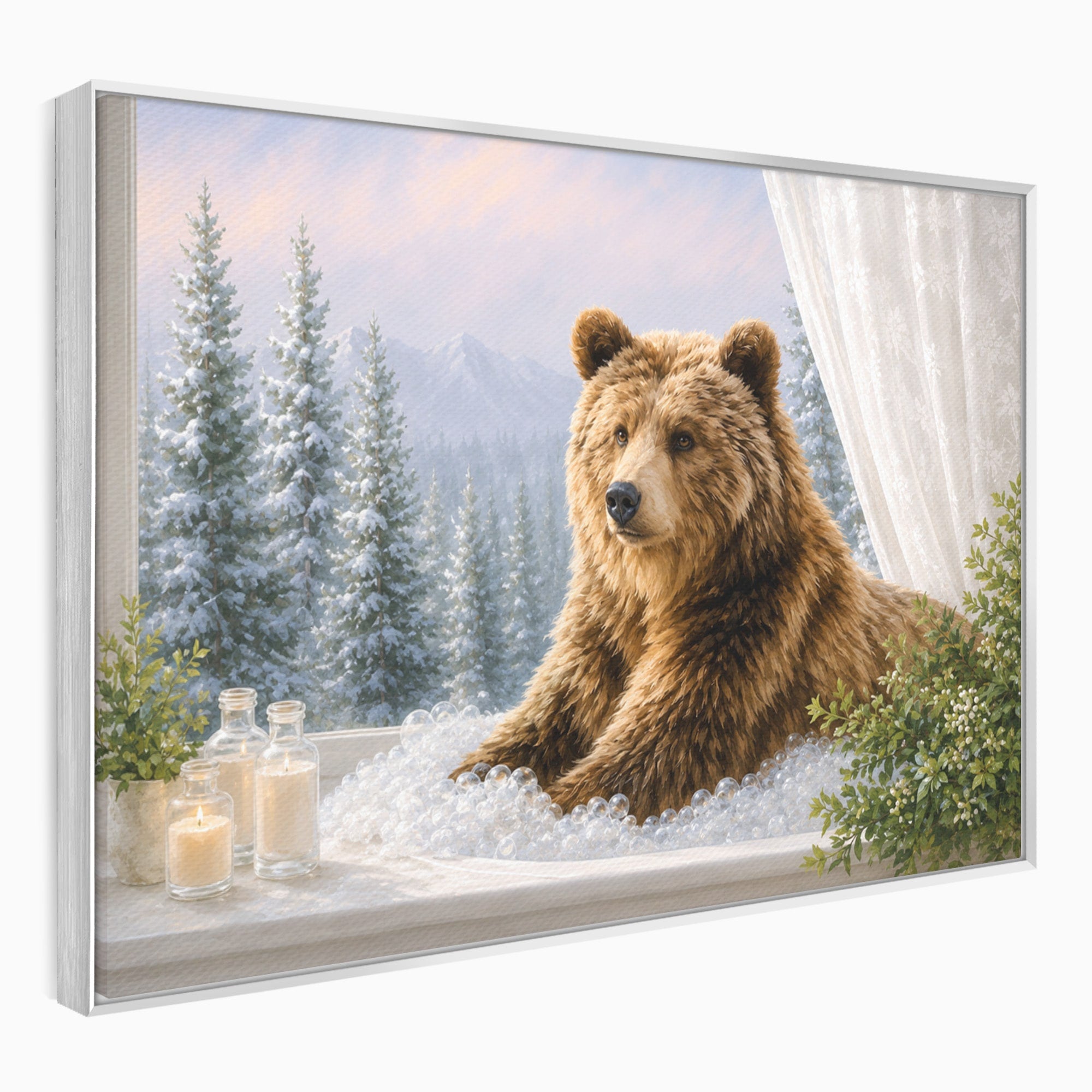 Tablou Canvas Premium LuxCanva® M1653, Ursul La Fereastra, Urs, Fereastra, Peisaj, Natura, Living, Culori Vibrante