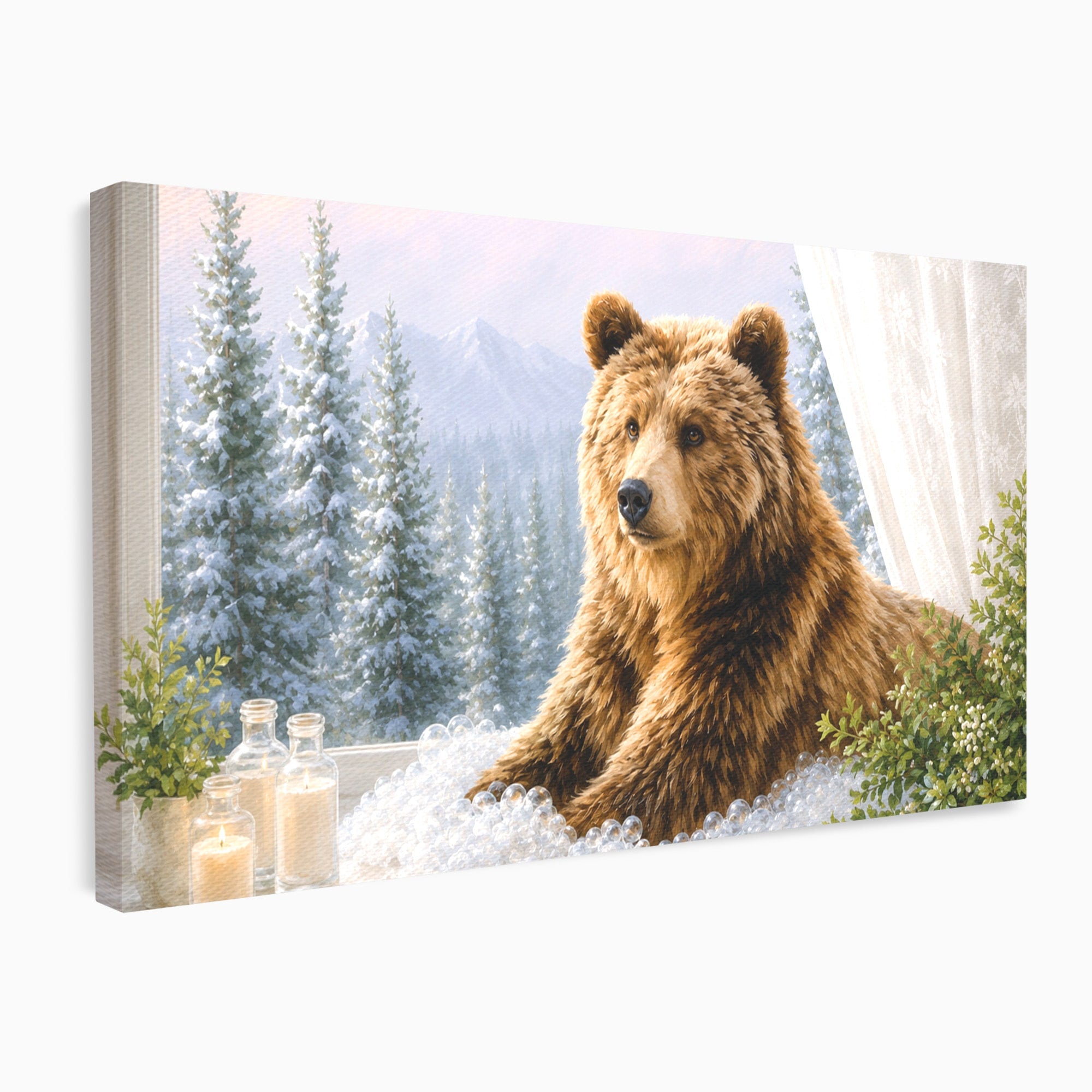 Tablou Canvas Premium LuxCanva® M1653, Ursul La Fereastra, Urs, Fereastra, Peisaj, Natura, Living, Culori Vibrante