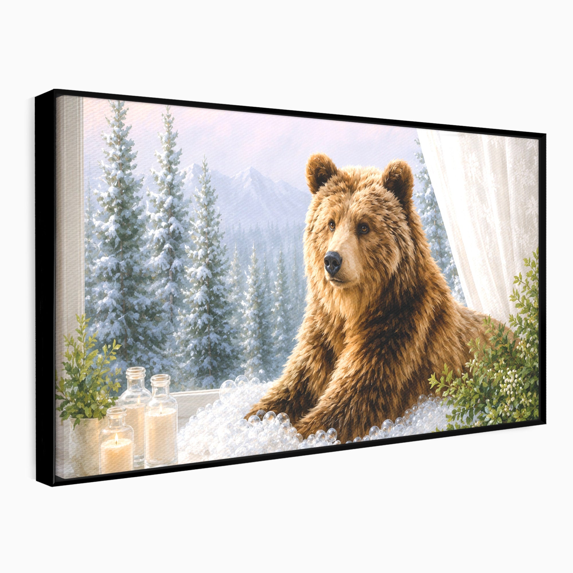 Tablou Canvas Premium LuxCanva® M1653, Ursul La Fereastra, Urs, Fereastra, Peisaj, Natura, Living, Culori Vibrante