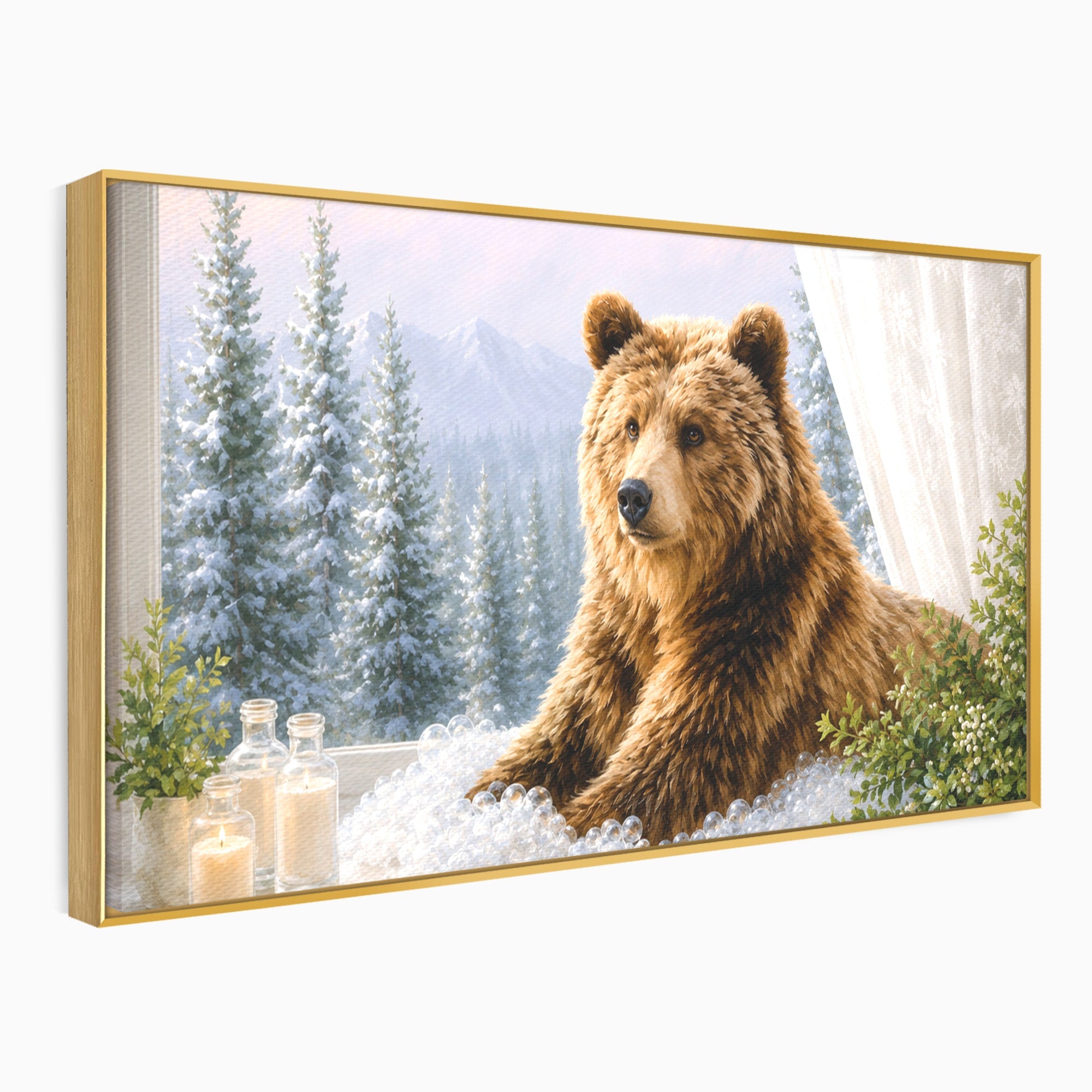 Tablou Canvas Premium LuxCanva® M1653, Ursul La Fereastra, Urs, Fereastra, Peisaj, Natura, Living, Culori Vibrante