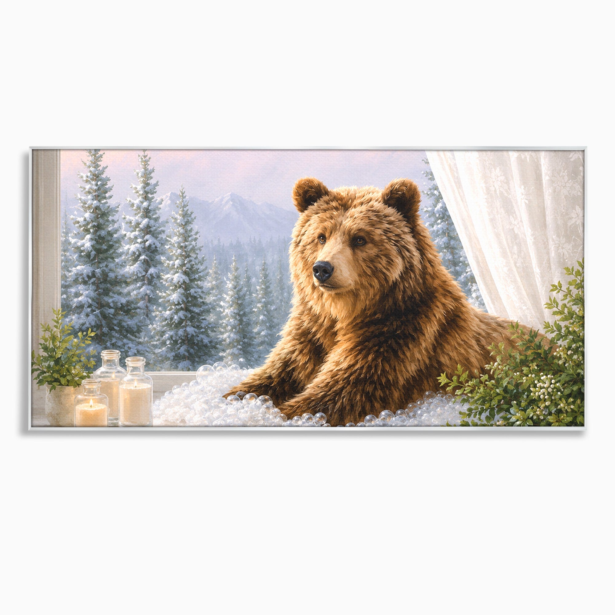 Tablou Canvas Premium LuxCanva® M1653, Ursul La Fereastra, Urs, Fereastra, Peisaj, Natura, Living, Culori Vibrante