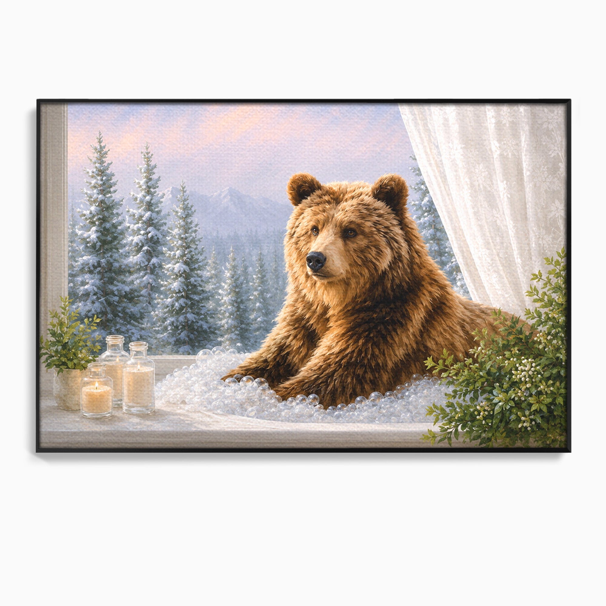 Tablou Canvas Premium LuxCanva® M1653, Ursul La Fereastra, Urs, Fereastra, Peisaj, Natura, Living, Culori Vibrante