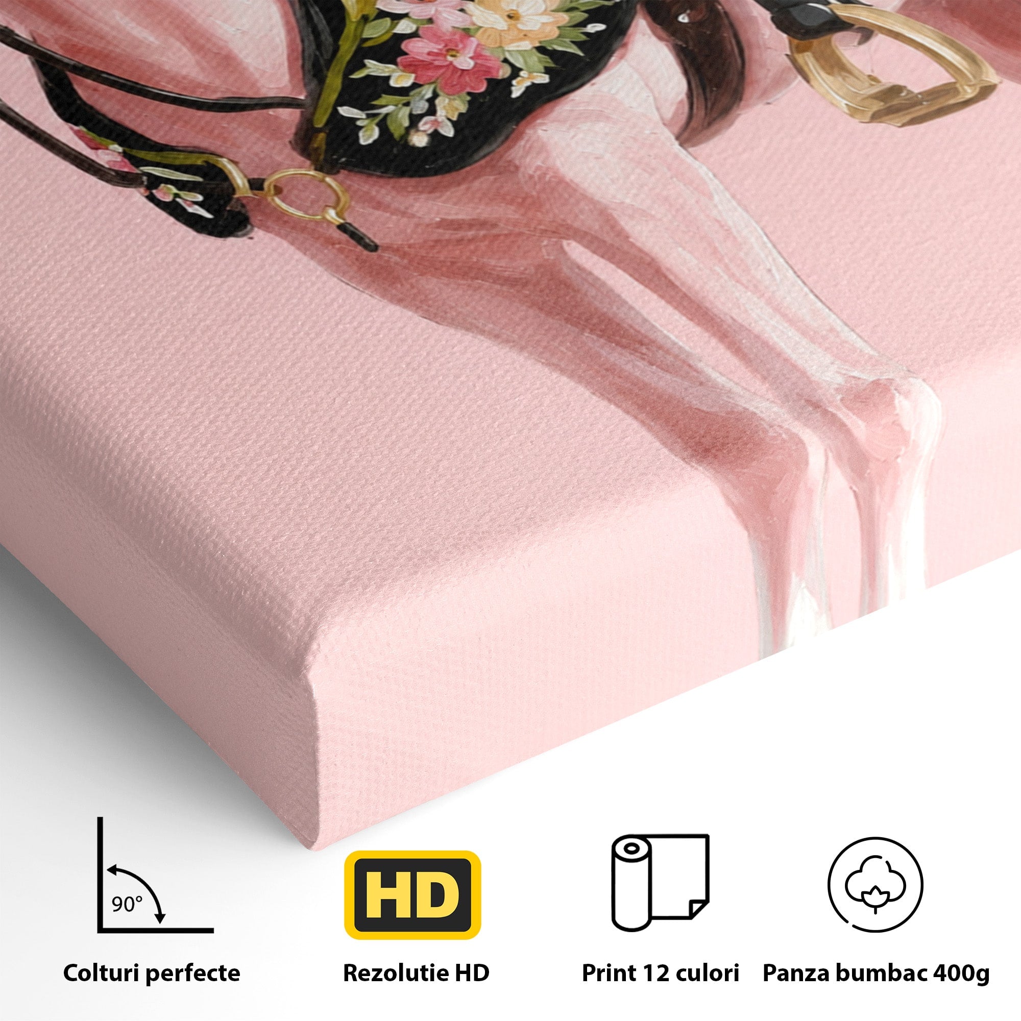 Tablou Canvas Premium LuxCanva® M1654, Cal Roz Elegant, Cal, Eleganta, Floral, Living, Dormitor, Culori Vibrante