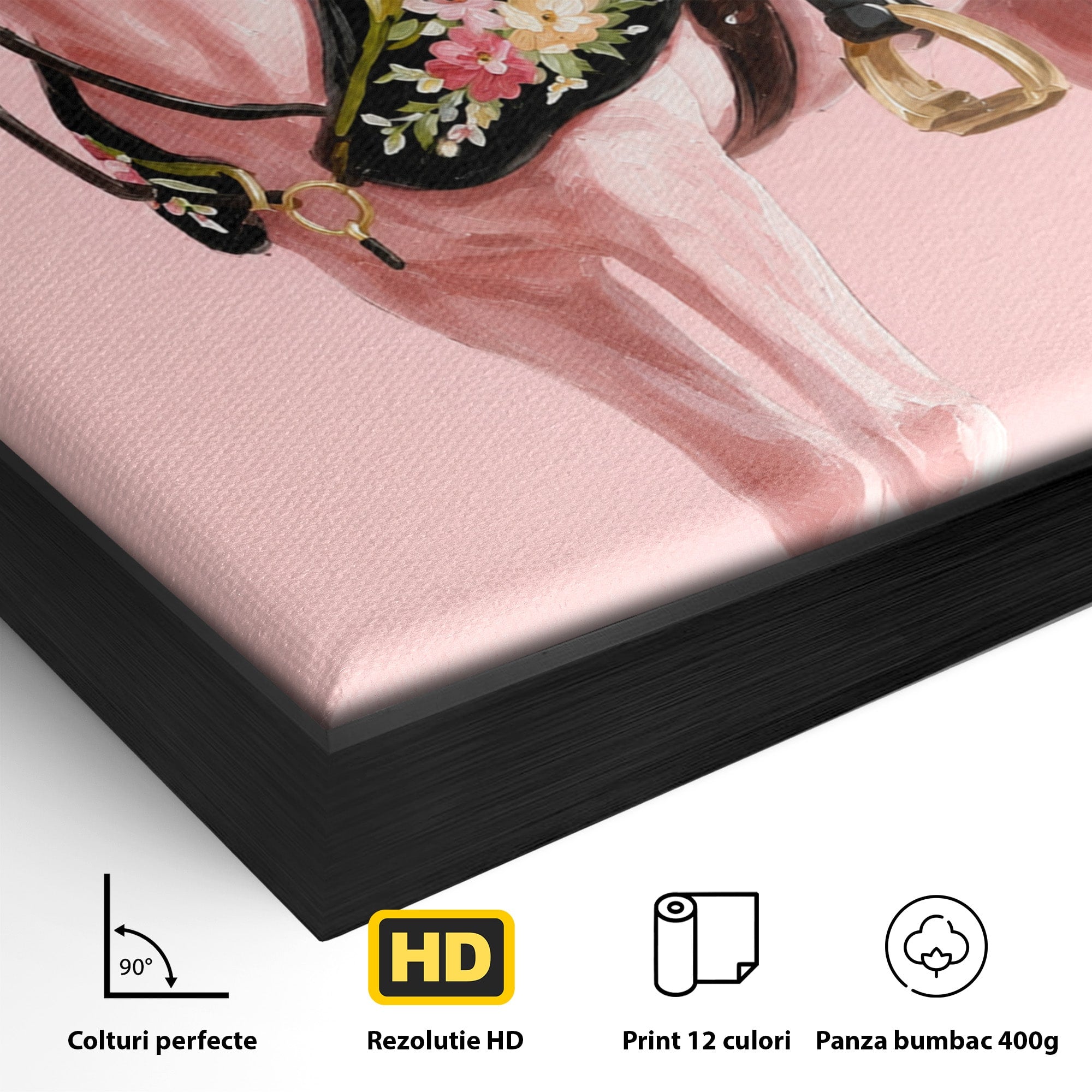 Tablou Canvas Premium LuxCanva® M1654, Cal Roz Elegant, Cal, Eleganta, Floral, Living, Dormitor, Culori Vibrante