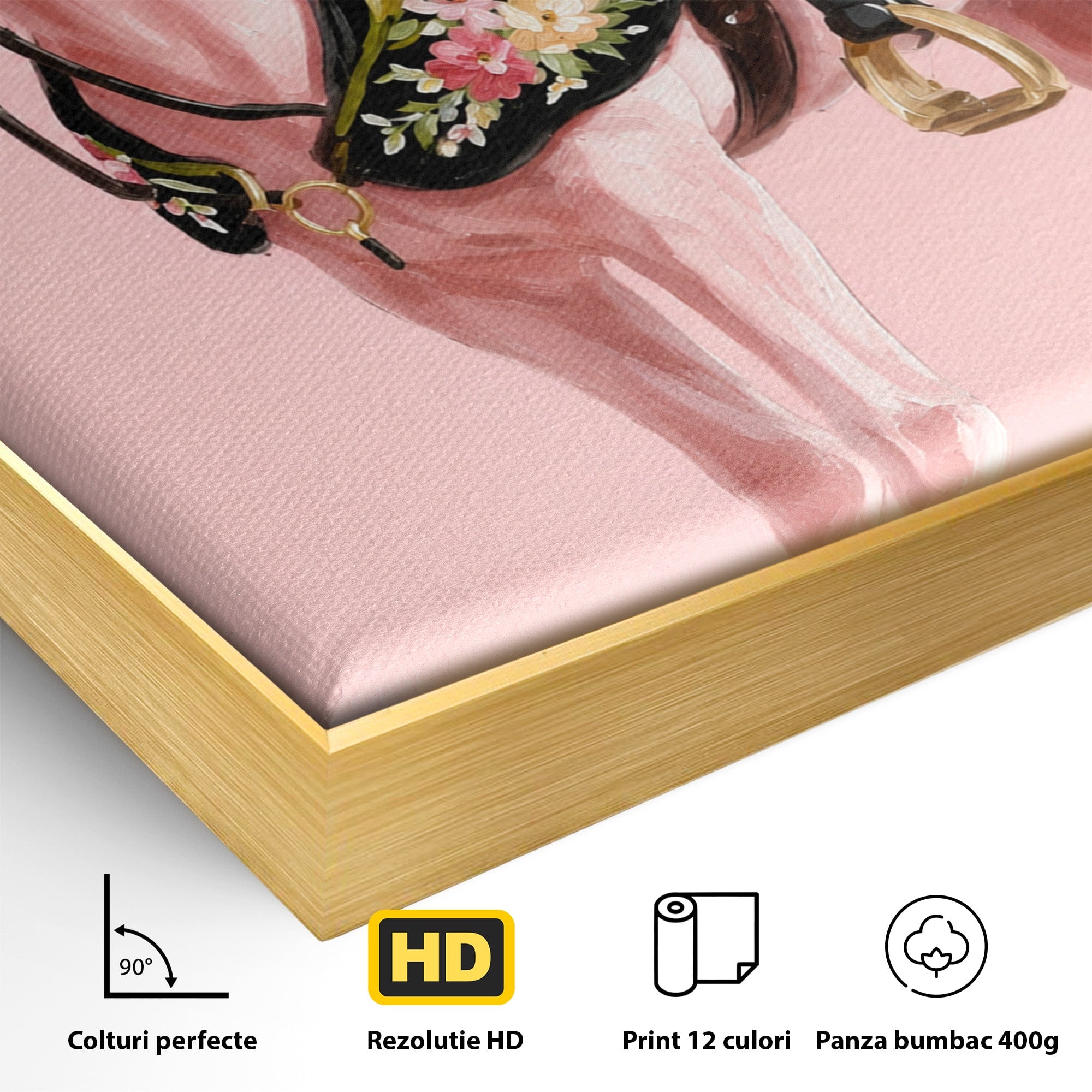 Tablou Canvas Premium LuxCanva® M1654, Cal Roz Elegant, Cal, Eleganta, Floral, Living, Dormitor, Culori Vibrante