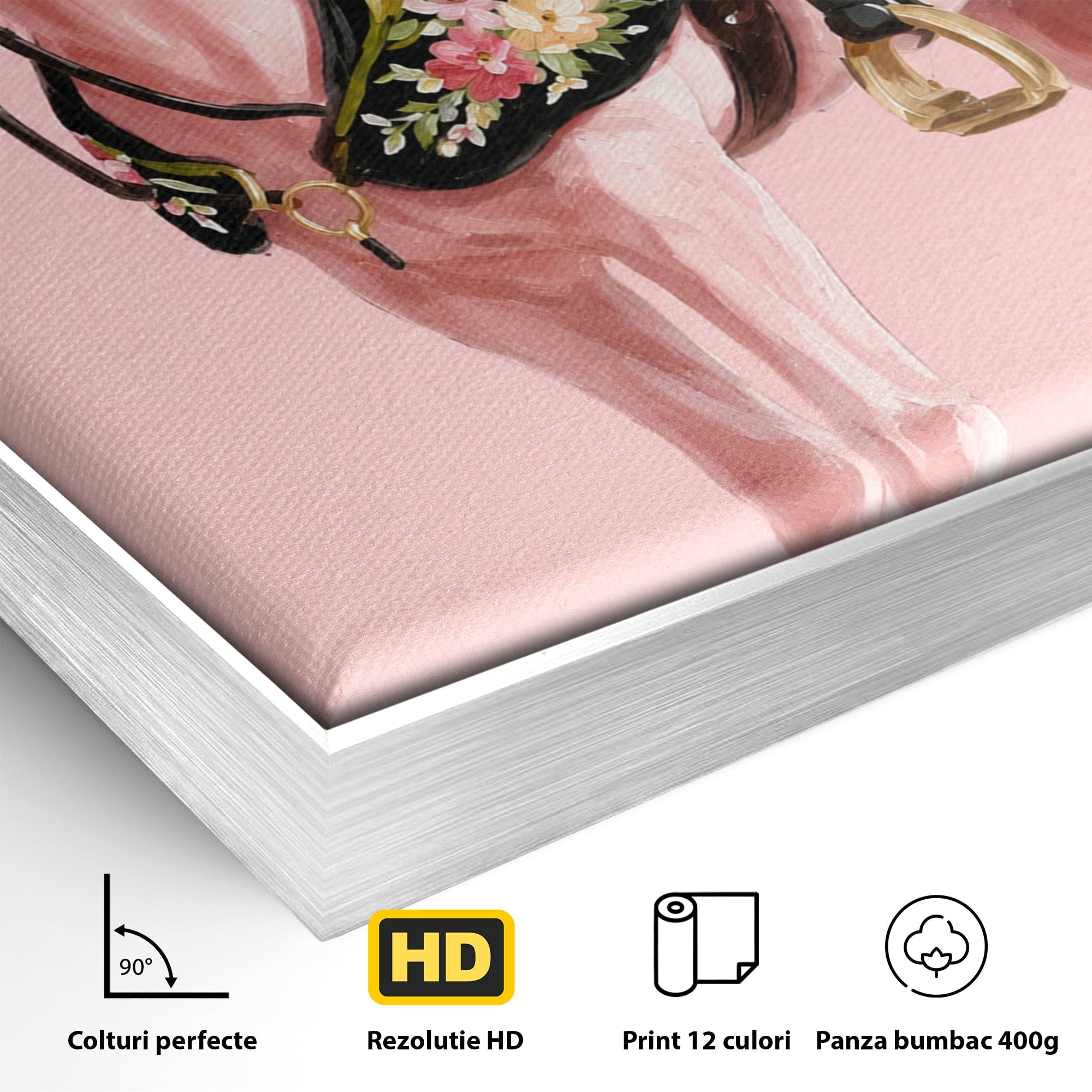 Tablou Canvas Premium LuxCanva® M1654, Cal Roz Elegant, Cal, Eleganta, Floral, Living, Dormitor, Culori Vibrante
