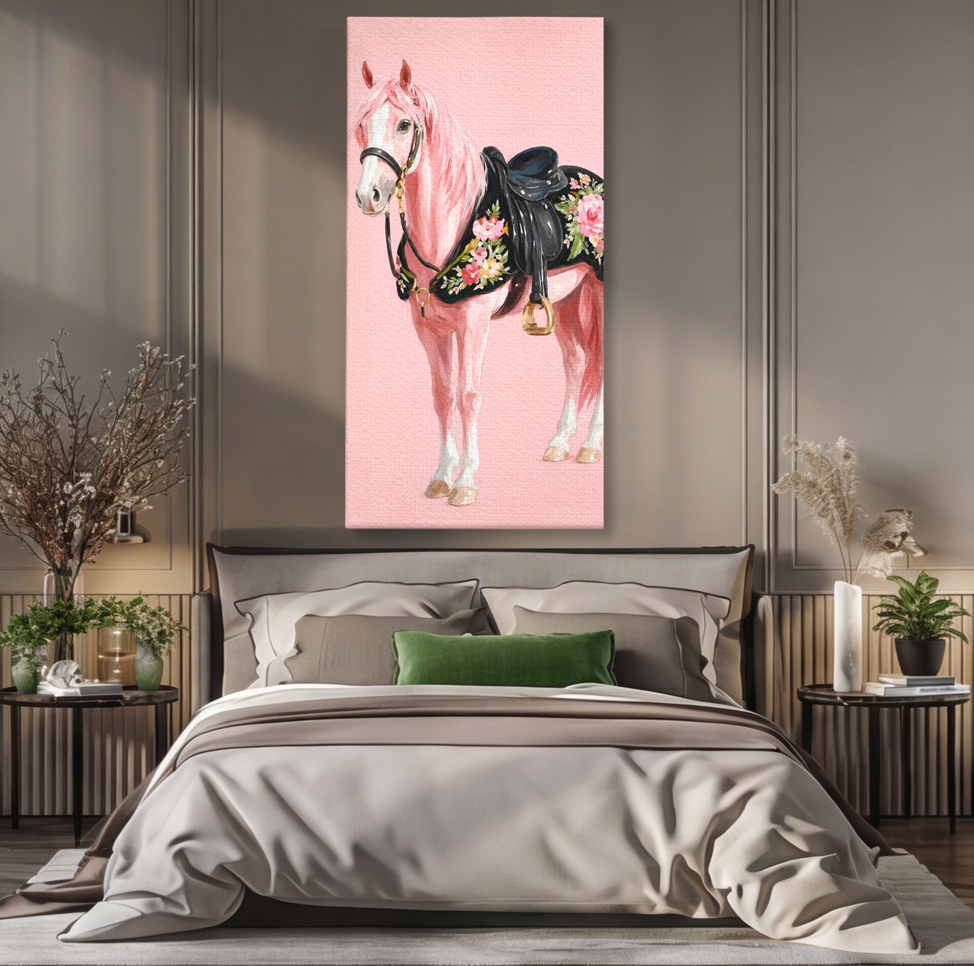 Tablou Canvas Premium LuxCanva® M1654, Cal Roz Elegant, Cal, Eleganta, Floral, Living, Dormitor, Culori Vibrante
