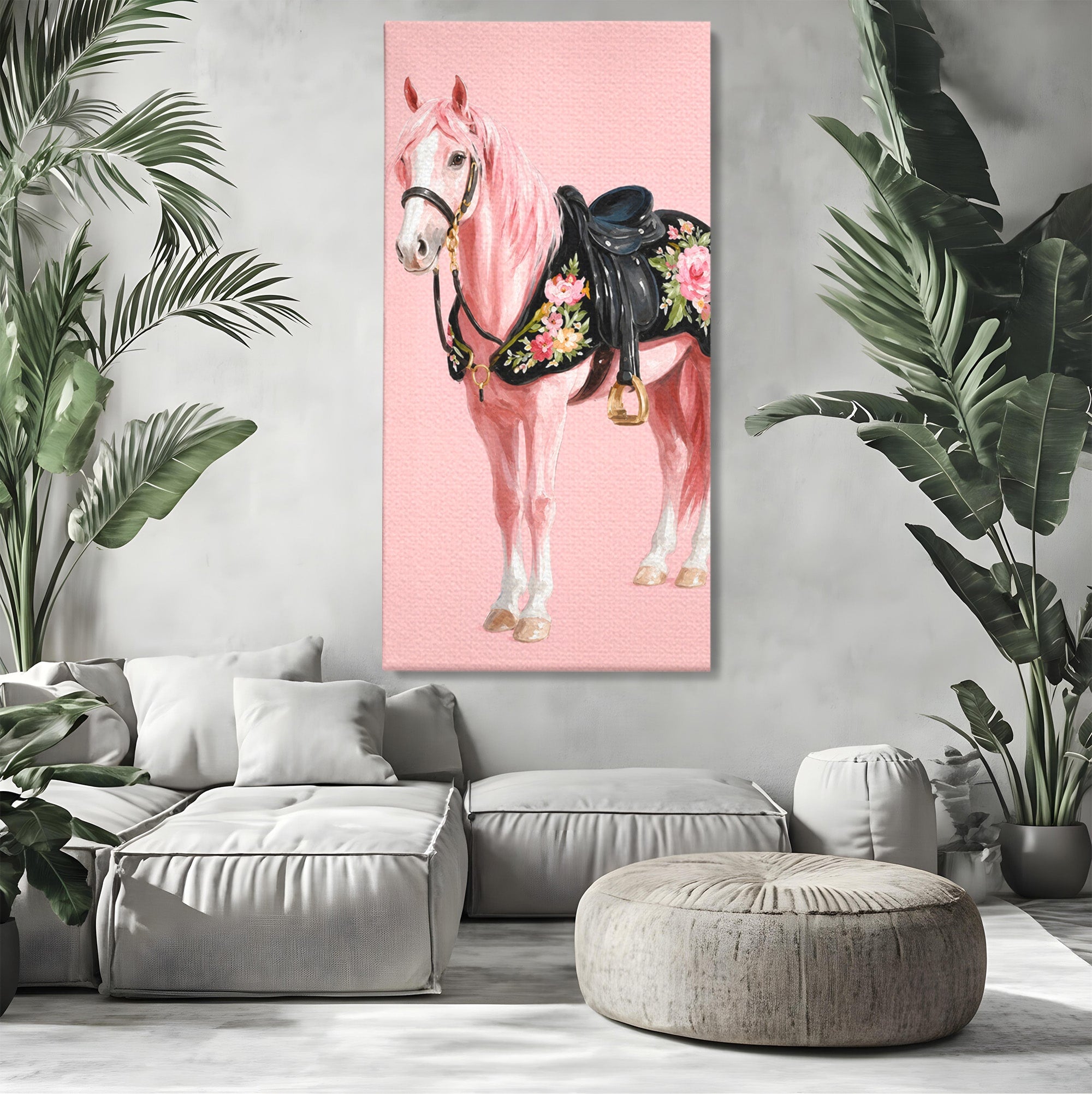 Tablou Canvas Premium LuxCanva® M1654, Cal Roz Elegant, Cal, Eleganta, Floral, Living, Dormitor, Culori Vibrante