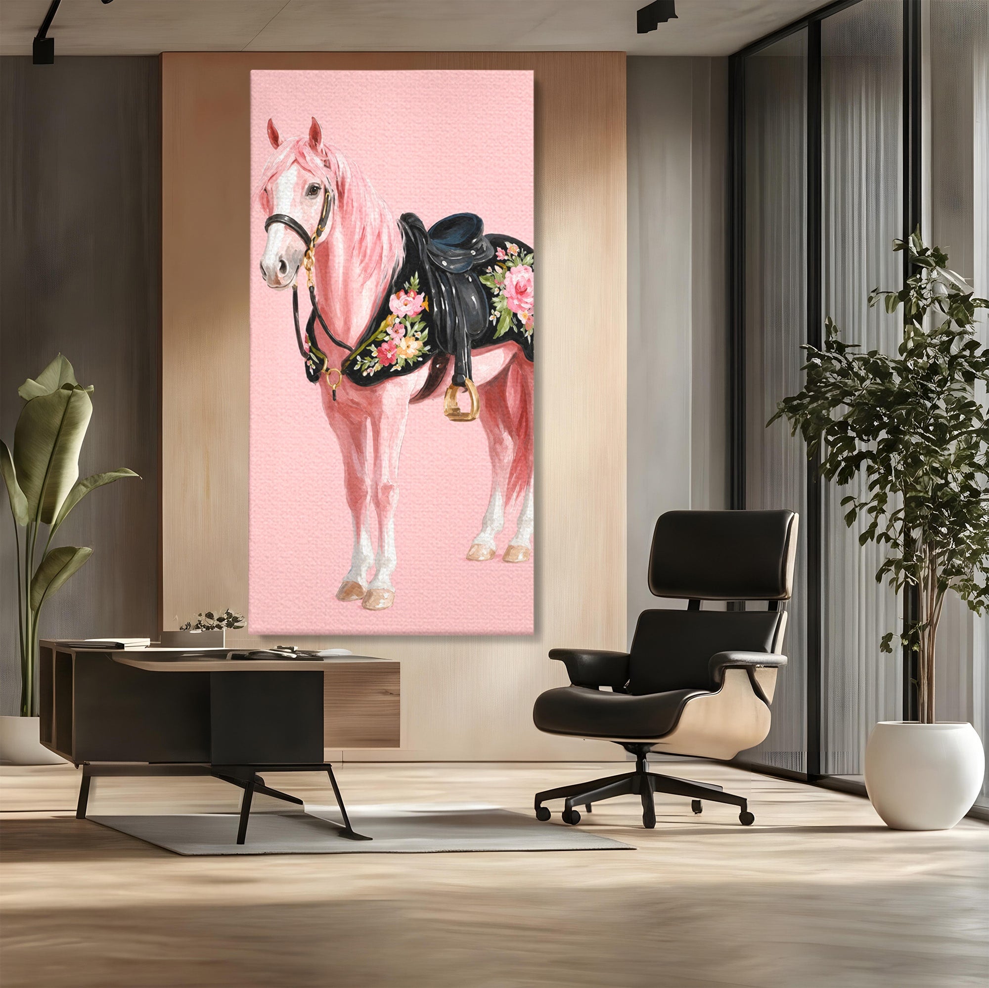 Tablou Canvas Premium LuxCanva® M1654, Cal Roz Elegant, Cal, Eleganta, Floral, Living, Dormitor, Culori Vibrante