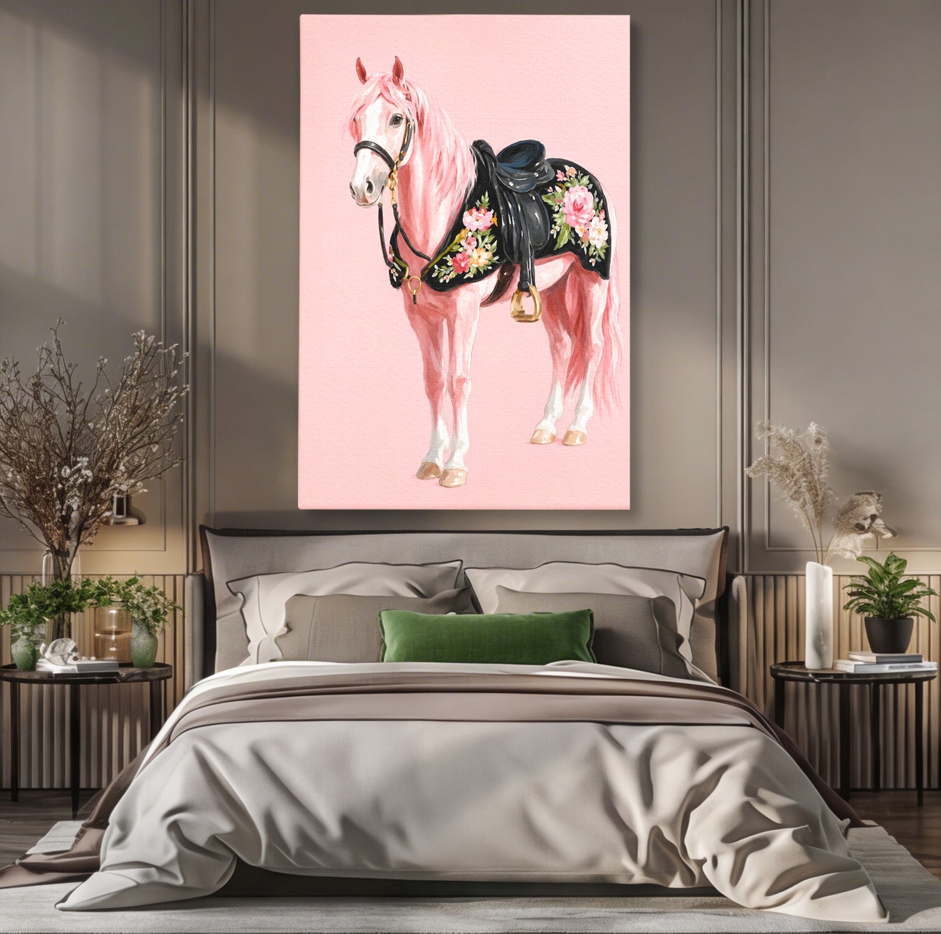 Tablou Canvas Premium LuxCanva® M1654, Cal Roz Elegant, Cal, Eleganta, Floral, Living, Dormitor, Culori Vibrante