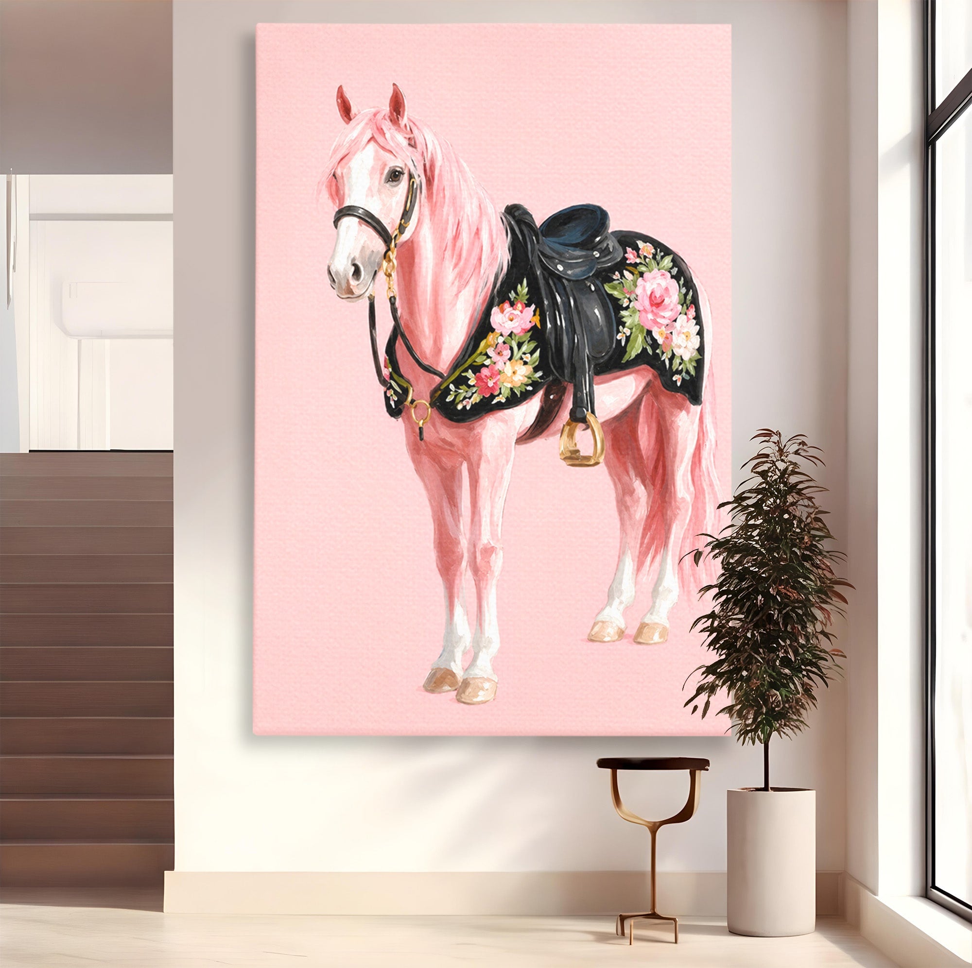 Tablou Canvas Premium LuxCanva® M1654, Cal Roz Elegant, Cal, Eleganta, Floral, Living, Dormitor, Culori Vibrante