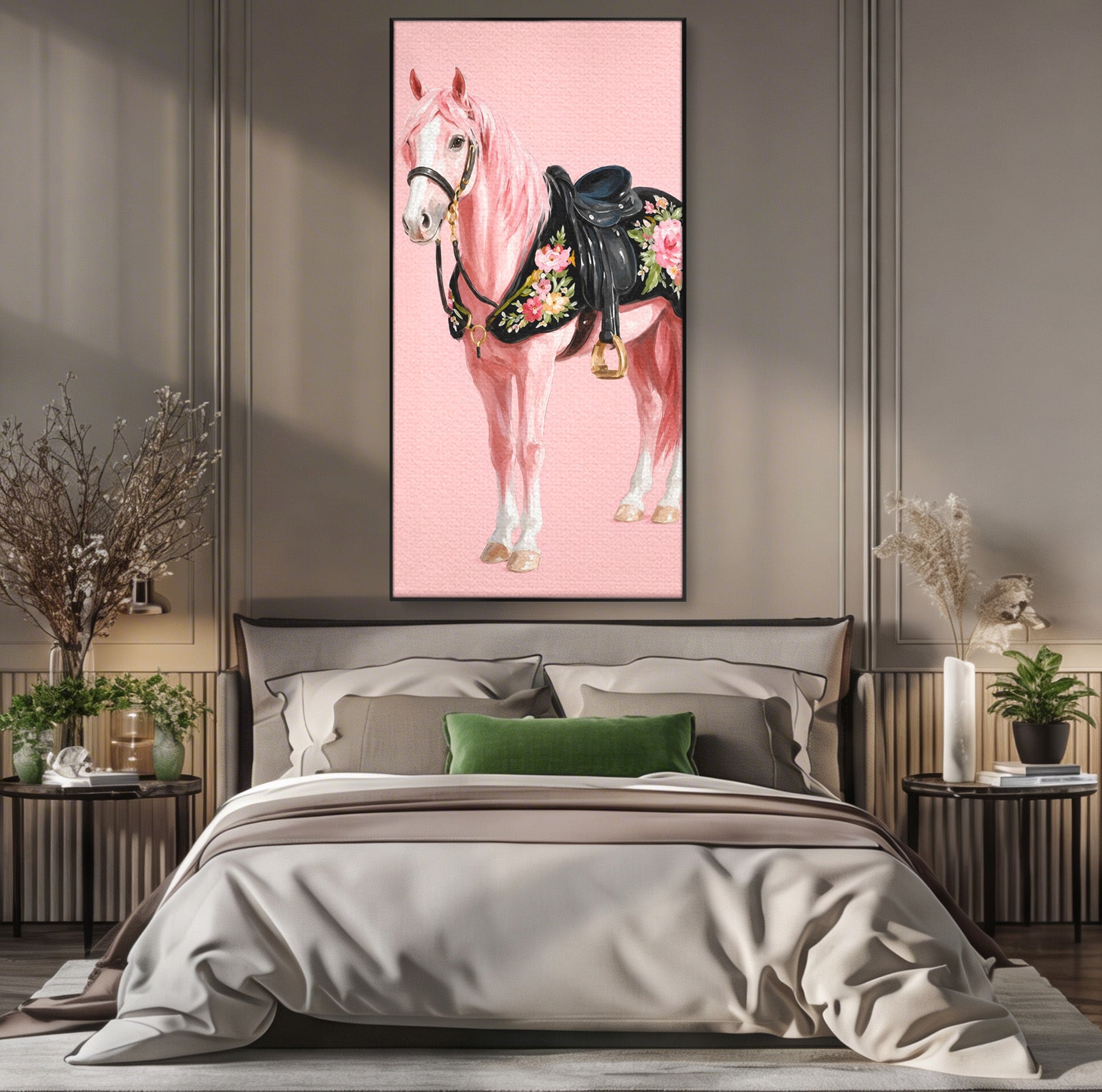Tablou Canvas Premium LuxCanva® M1654, Cal Roz Elegant, Cal, Eleganta, Floral, Living, Dormitor, Culori Vibrante