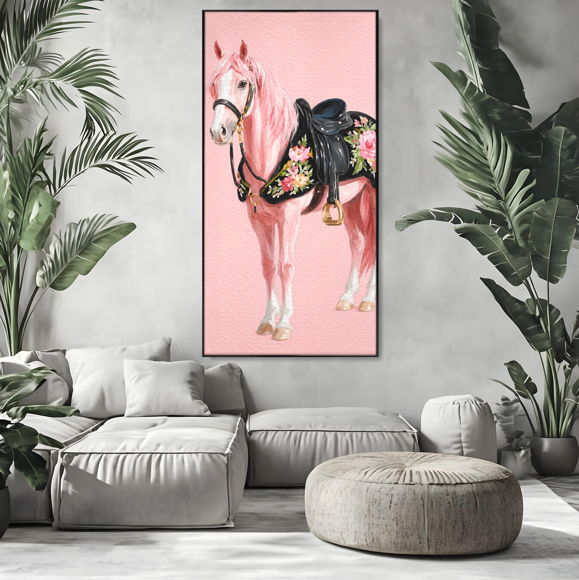 Tablou Canvas Premium LuxCanva® M1654, Cal Roz Elegant, Cal, Eleganta, Floral, Living, Dormitor, Culori Vibrante