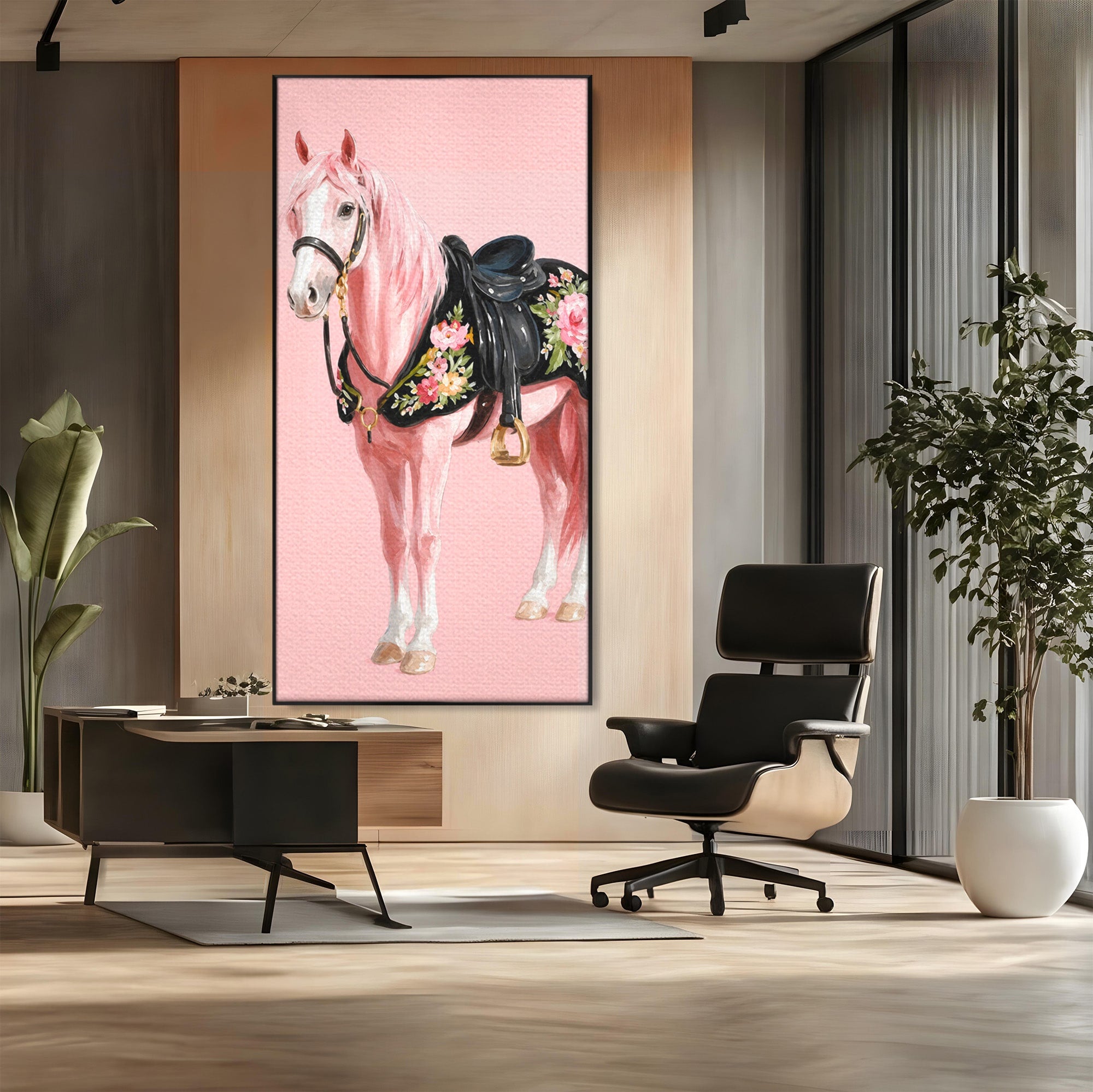 Tablou Canvas Premium LuxCanva® M1654, Cal Roz Elegant, Cal, Eleganta, Floral, Living, Dormitor, Culori Vibrante