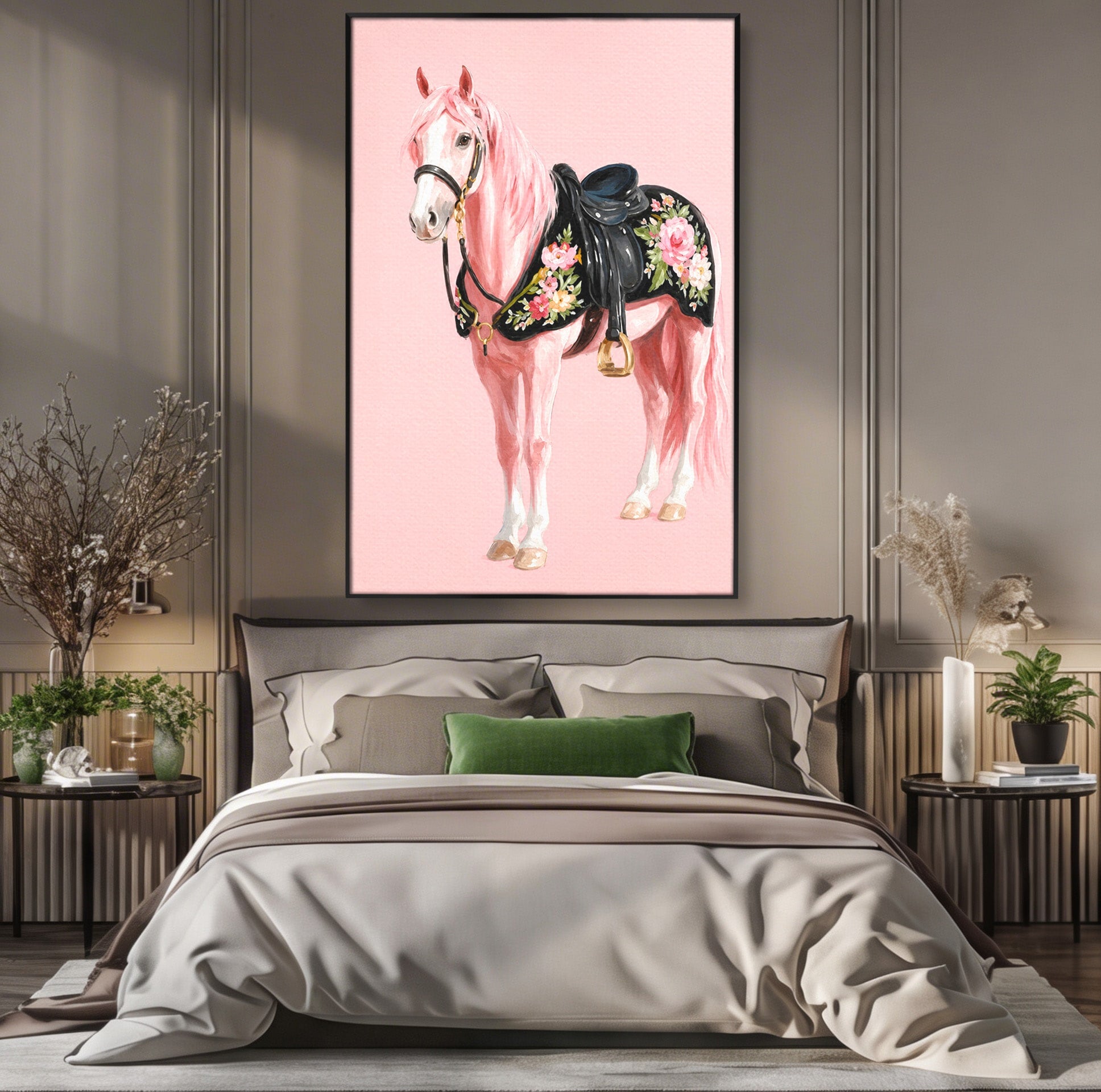 Tablou Canvas Premium LuxCanva® M1654, Cal Roz Elegant, Cal, Eleganta, Floral, Living, Dormitor, Culori Vibrante