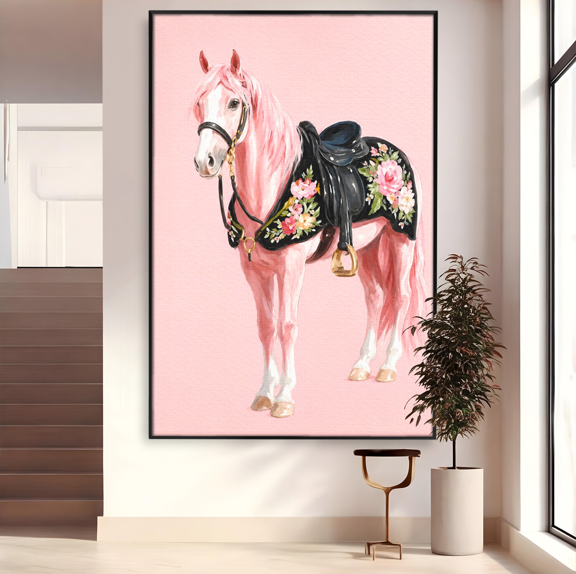 Tablou Canvas Premium LuxCanva® M1654, Cal Roz Elegant, Cal, Eleganta, Floral, Living, Dormitor, Culori Vibrante