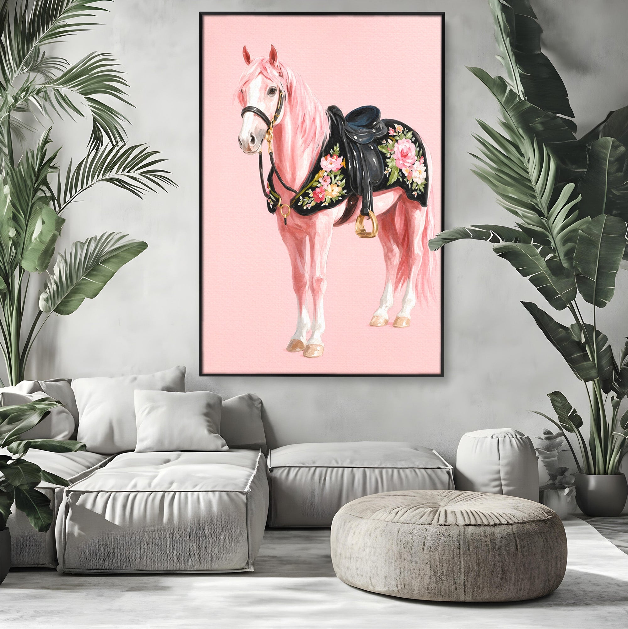 Tablou Canvas Premium LuxCanva® M1654, Cal Roz Elegant, Cal, Eleganta, Floral, Living, Dormitor, Culori Vibrante
