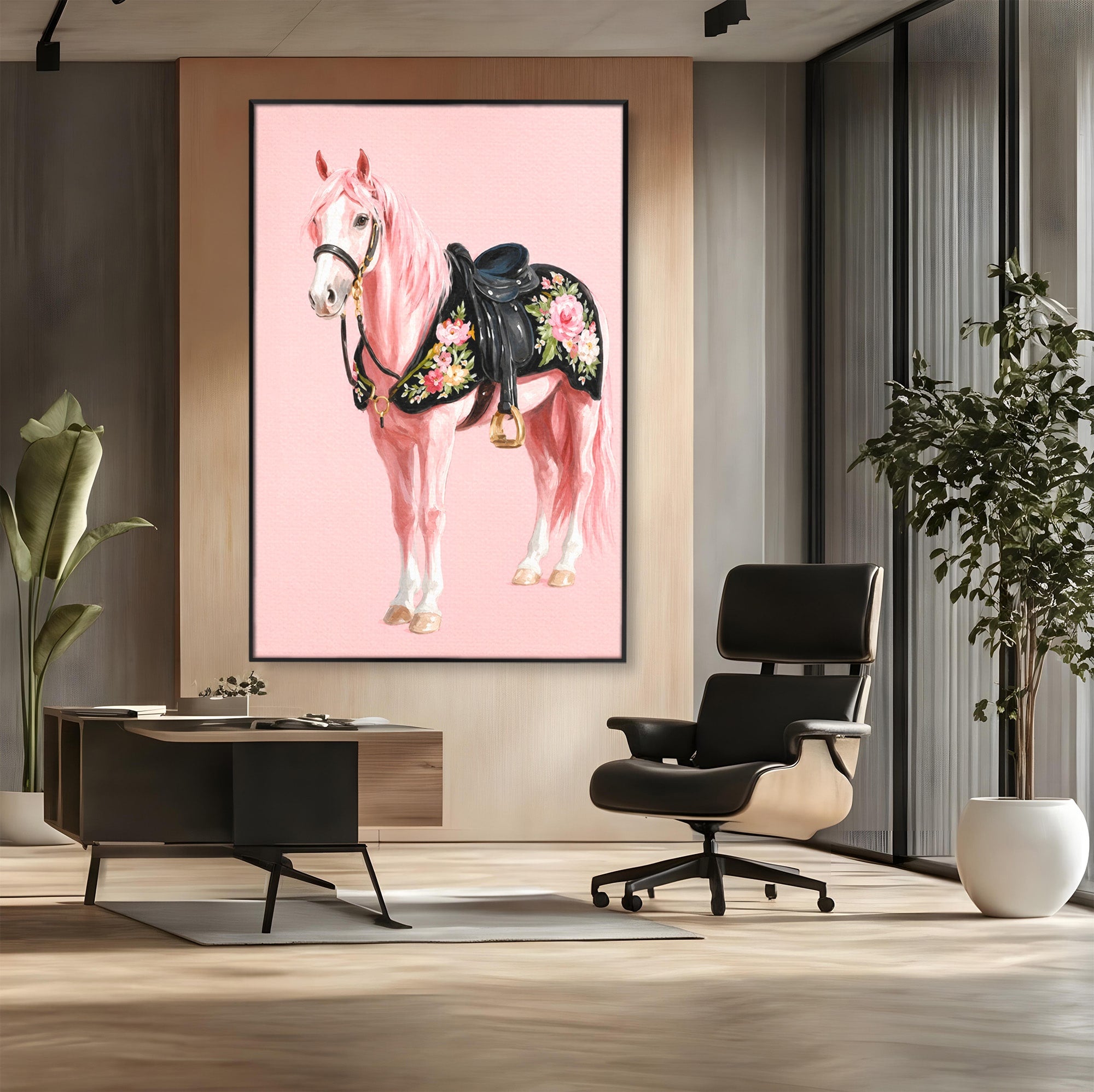 Tablou Canvas Premium LuxCanva® M1654, Cal Roz Elegant, Cal, Eleganta, Floral, Living, Dormitor, Culori Vibrante