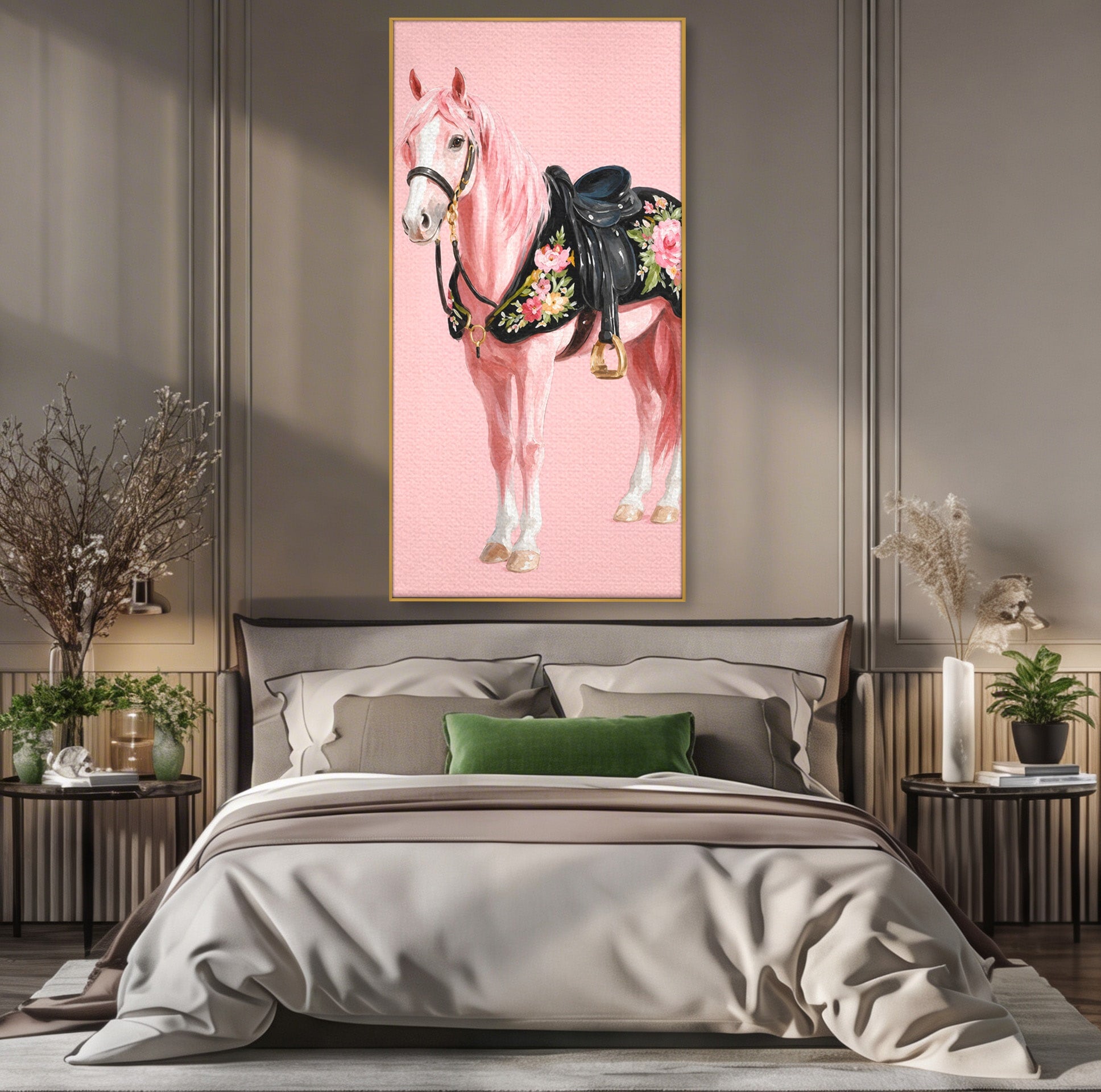 Tablou Canvas Premium LuxCanva® M1654, Cal Roz Elegant, Cal, Eleganta, Floral, Living, Dormitor, Culori Vibrante