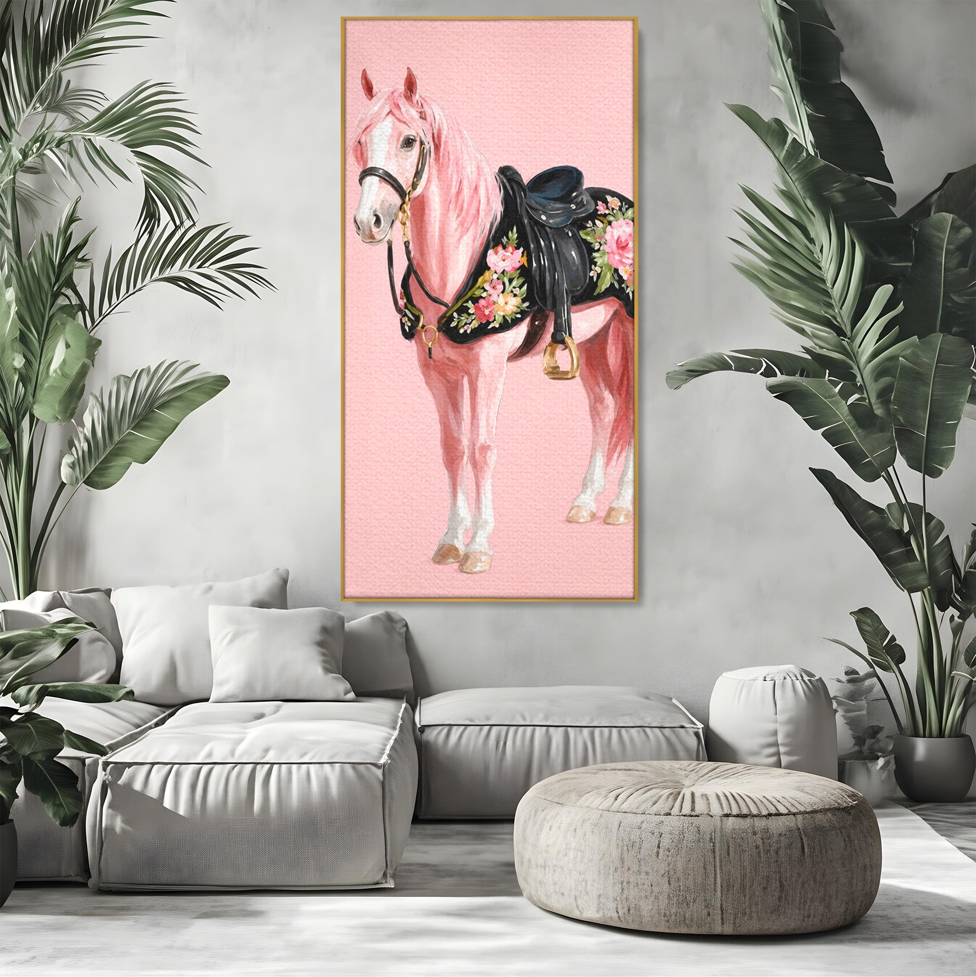Tablou Canvas Premium LuxCanva® M1654, Cal Roz Elegant, Cal, Eleganta, Floral, Living, Dormitor, Culori Vibrante