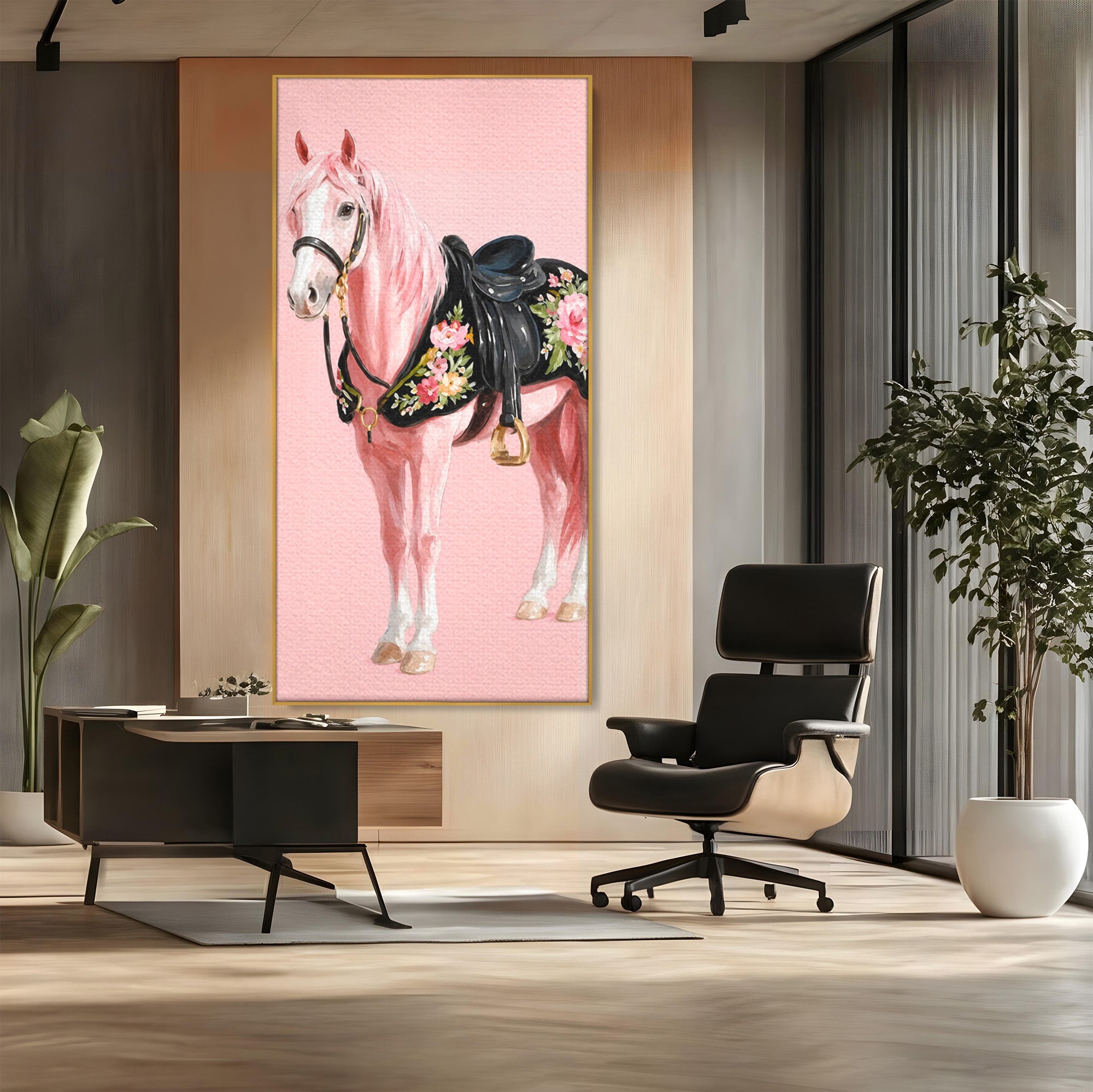Tablou Canvas Premium LuxCanva® M1654, Cal Roz Elegant, Cal, Eleganta, Floral, Living, Dormitor, Culori Vibrante