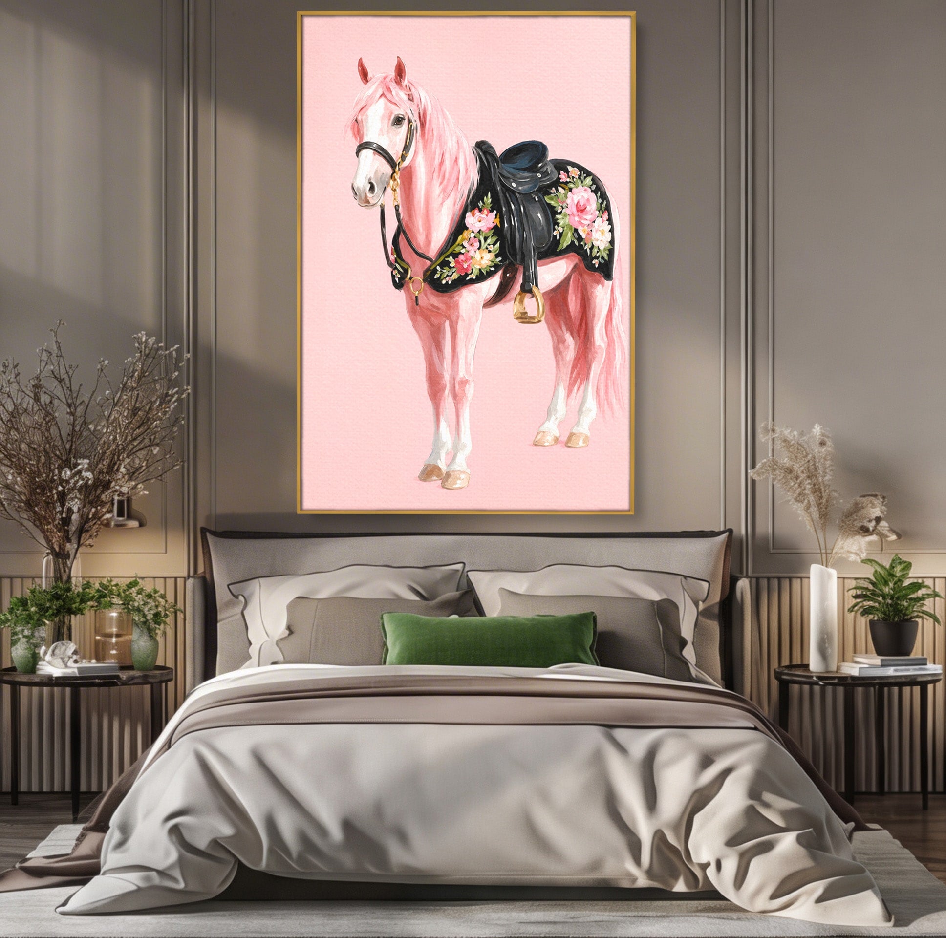Tablou Canvas Premium LuxCanva® M1654, Cal Roz Elegant, Cal, Eleganta, Floral, Living, Dormitor, Culori Vibrante