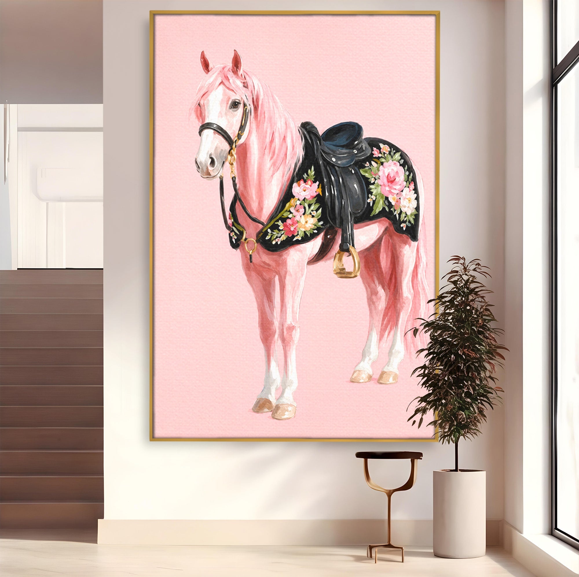 Tablou Canvas Premium LuxCanva® M1654, Cal Roz Elegant, Cal, Eleganta, Floral, Living, Dormitor, Culori Vibrante
