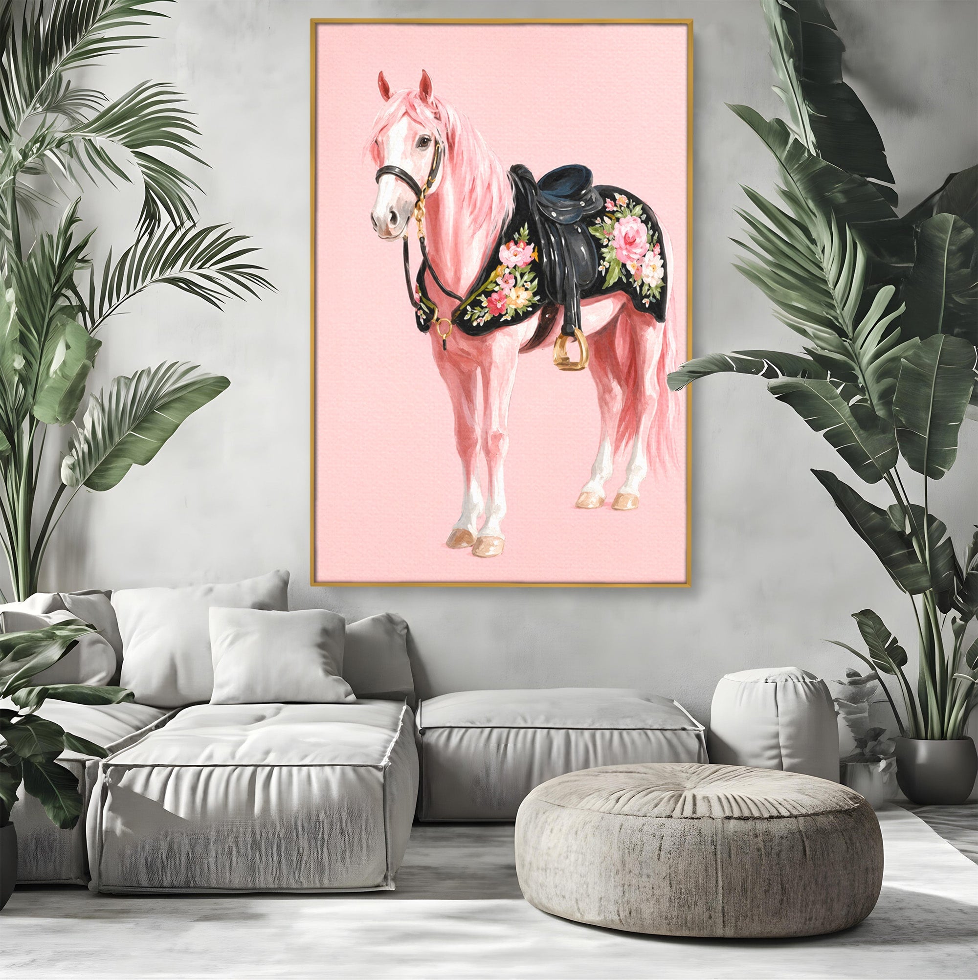 Tablou Canvas Premium LuxCanva® M1654, Cal Roz Elegant, Cal, Eleganta, Floral, Living, Dormitor, Culori Vibrante