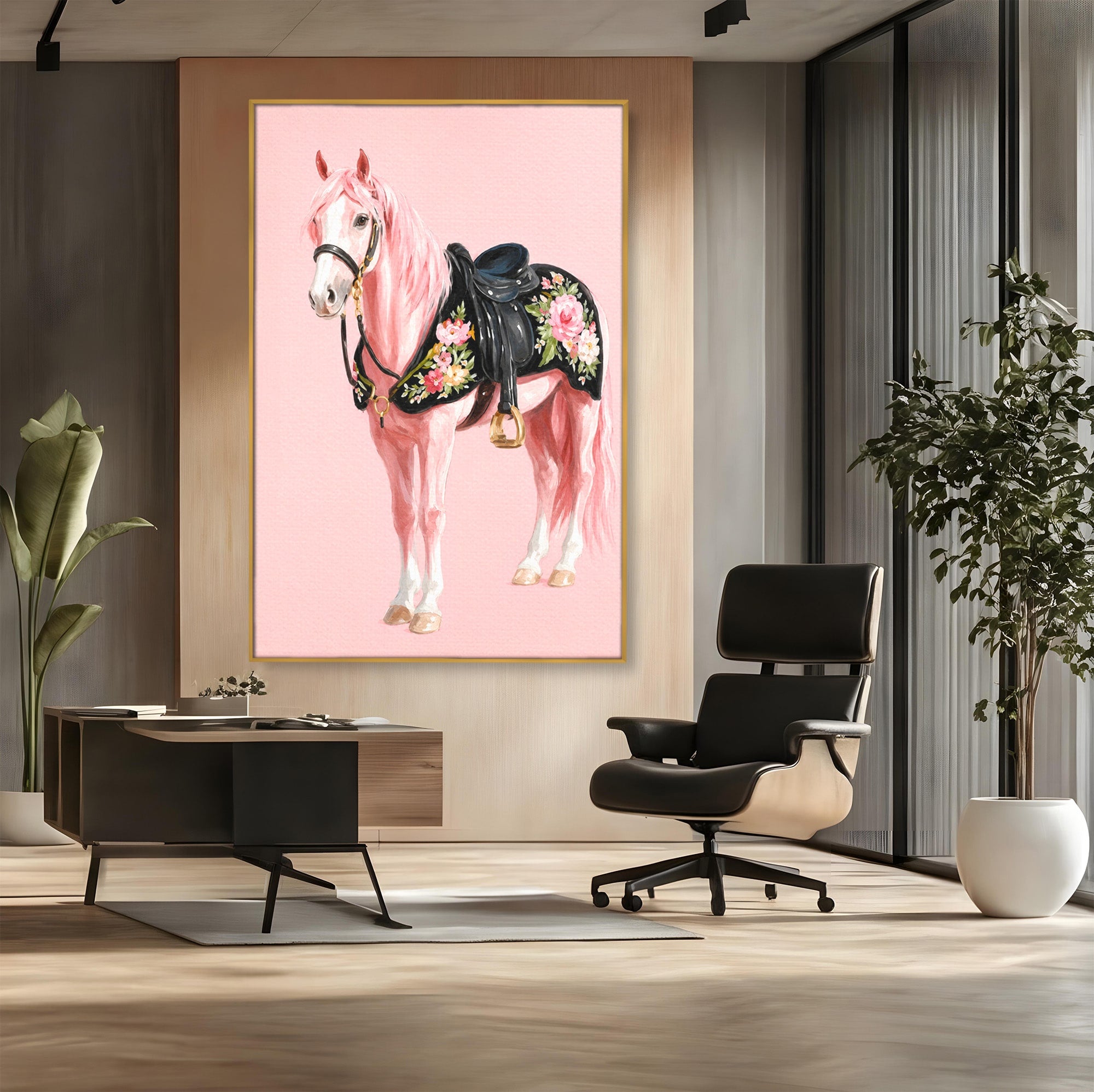 Tablou Canvas Premium LuxCanva® M1654, Cal Roz Elegant, Cal, Eleganta, Floral, Living, Dormitor, Culori Vibrante