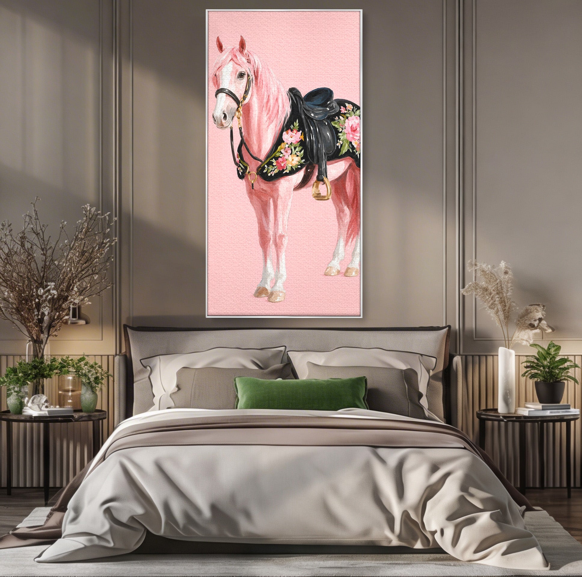 Tablou Canvas Premium LuxCanva® M1654, Cal Roz Elegant, Cal, Eleganta, Floral, Living, Dormitor, Culori Vibrante