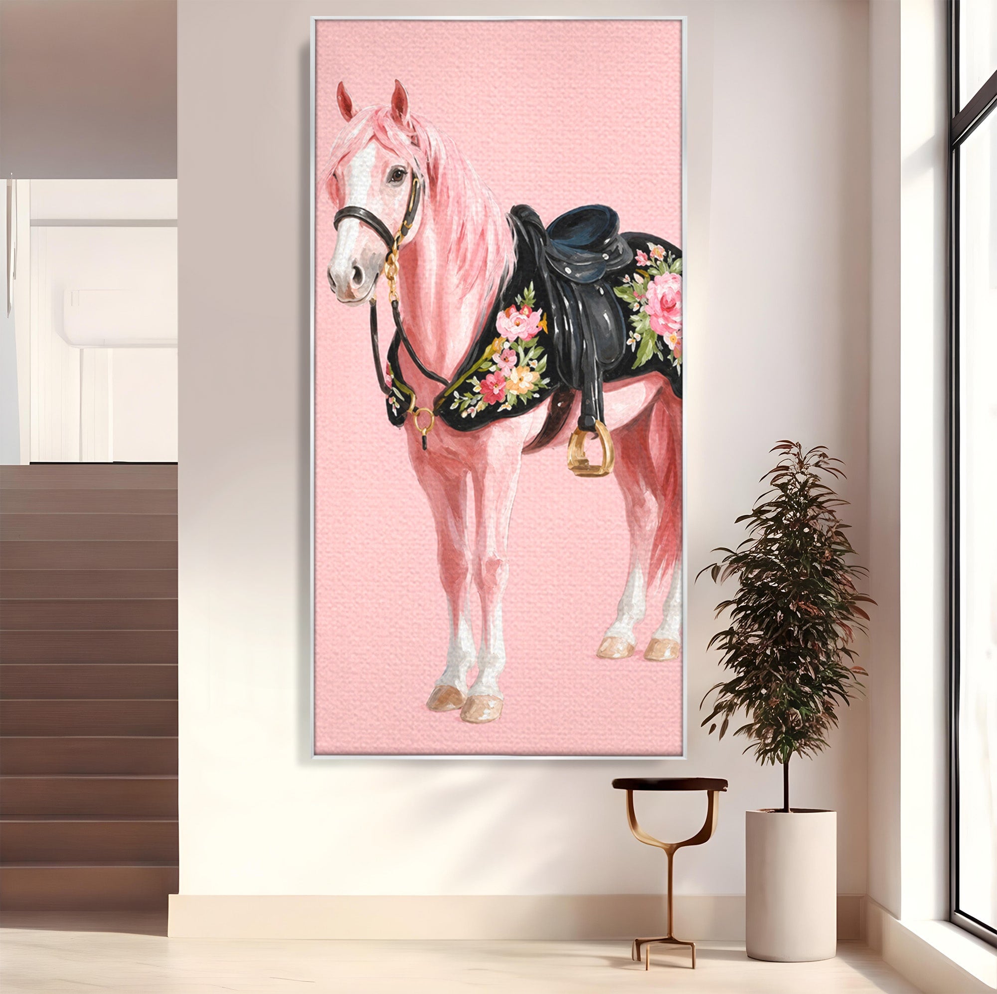Tablou Canvas Premium LuxCanva® M1654, Cal Roz Elegant, Cal, Eleganta, Floral, Living, Dormitor, Culori Vibrante