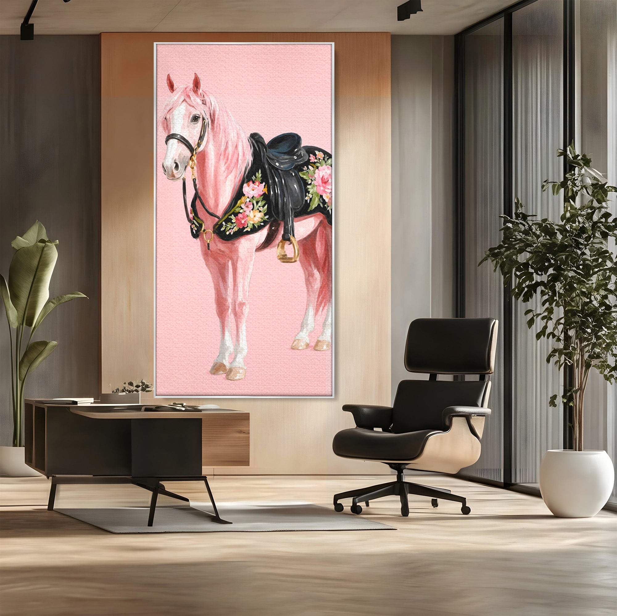 Tablou Canvas Premium LuxCanva® M1654, Cal Roz Elegant, Cal, Eleganta, Floral, Living, Dormitor, Culori Vibrante