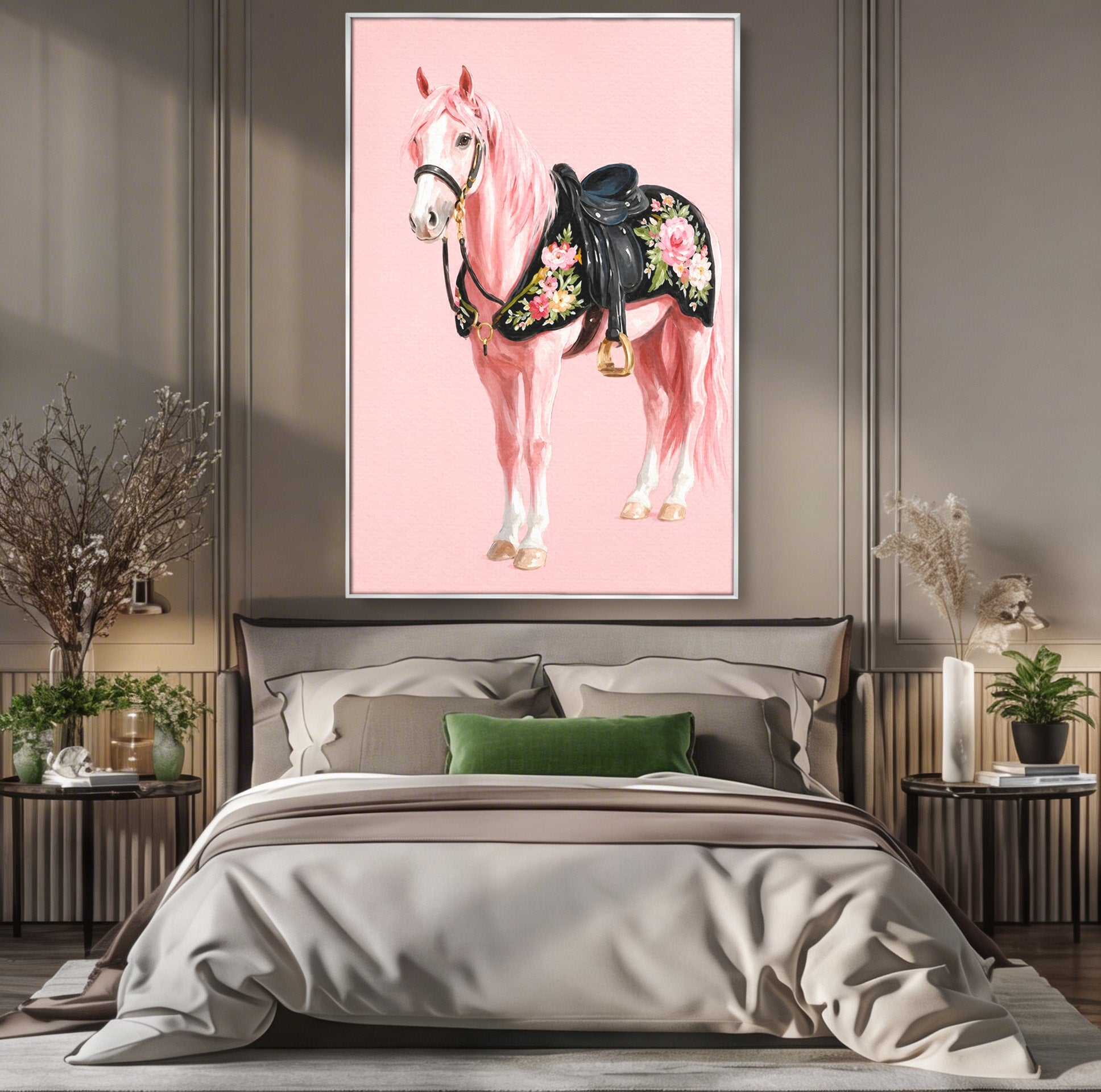 Tablou Canvas Premium LuxCanva® M1654, Cal Roz Elegant, Cal, Eleganta, Floral, Living, Dormitor, Culori Vibrante
