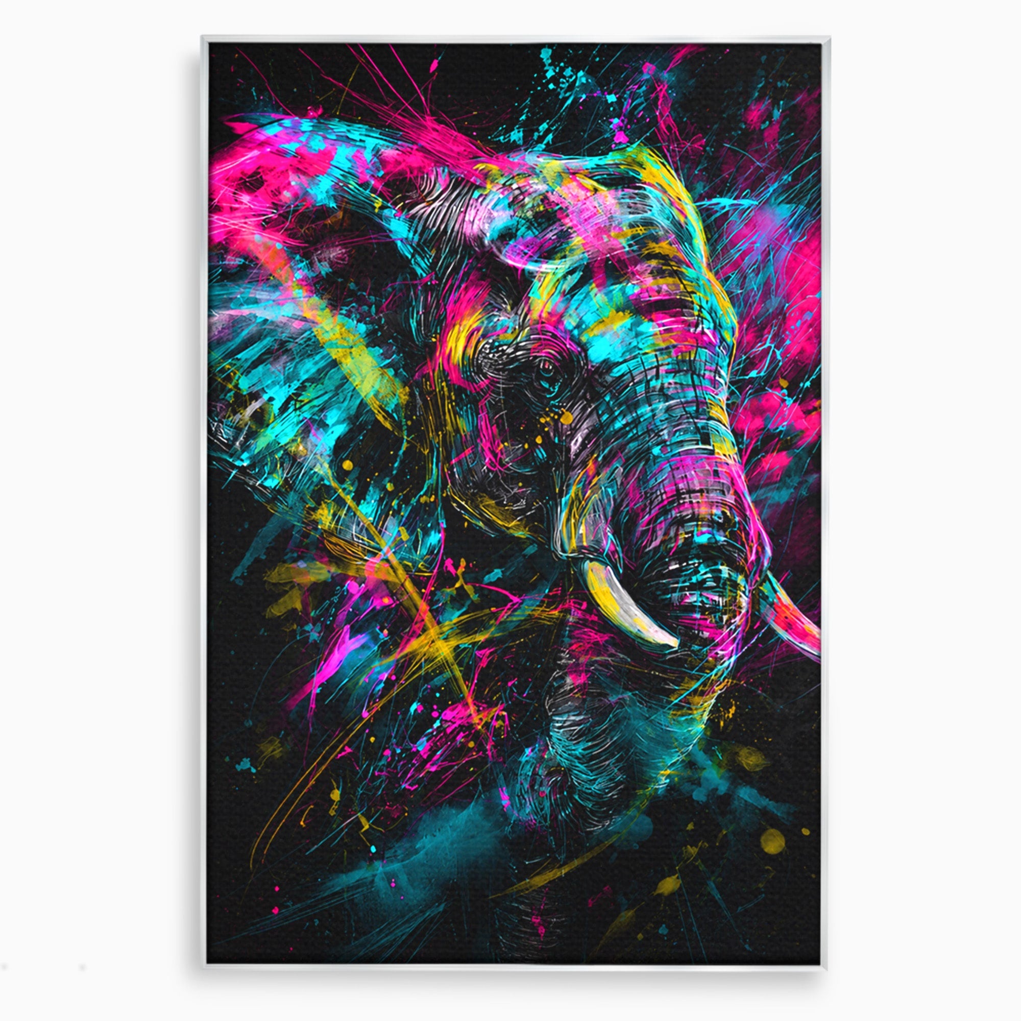 Tablou Canvas Premium LuxCanva® M1655, Elefantul Exploziv, Elefant, Arta Abstracta, Animale, Modern, Living, Culori Vibrante