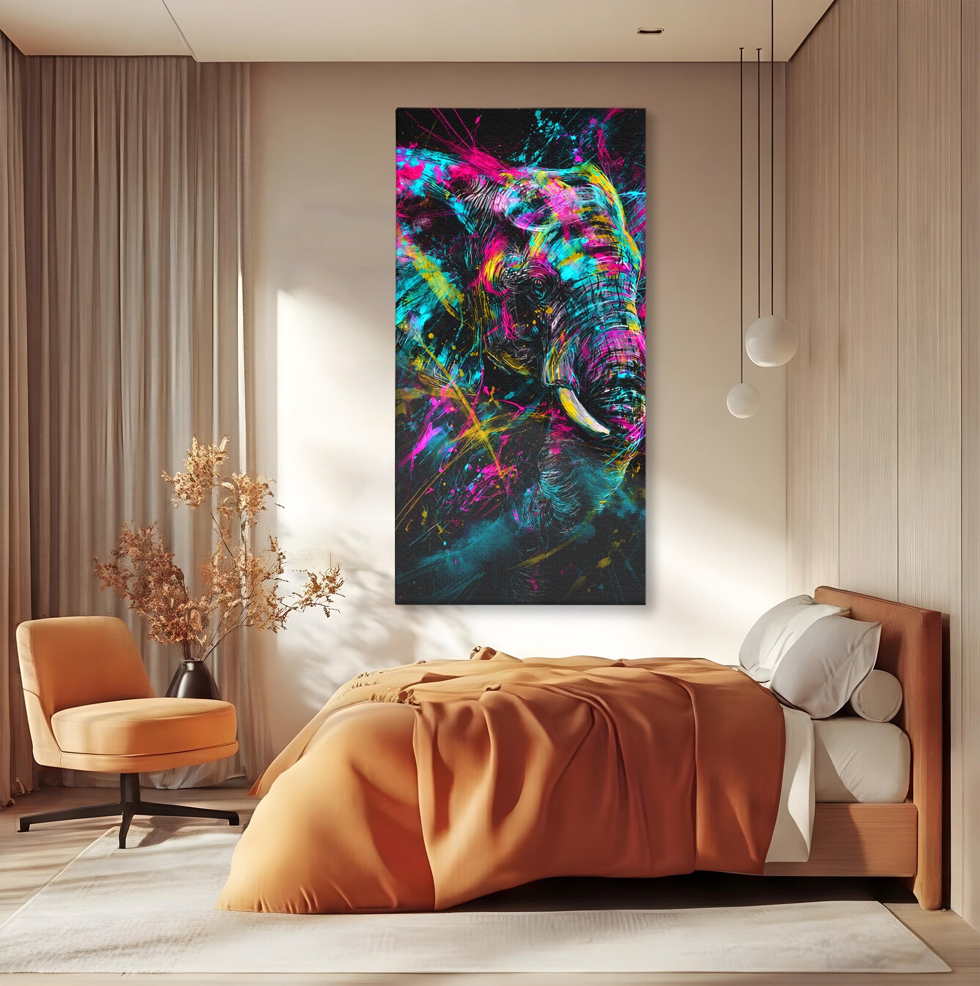 Tablou Canvas Premium LuxCanva® M1655, Elefantul Exploziv, Elefant, Arta Abstracta, Animale, Modern, Living, Culori Vibrante