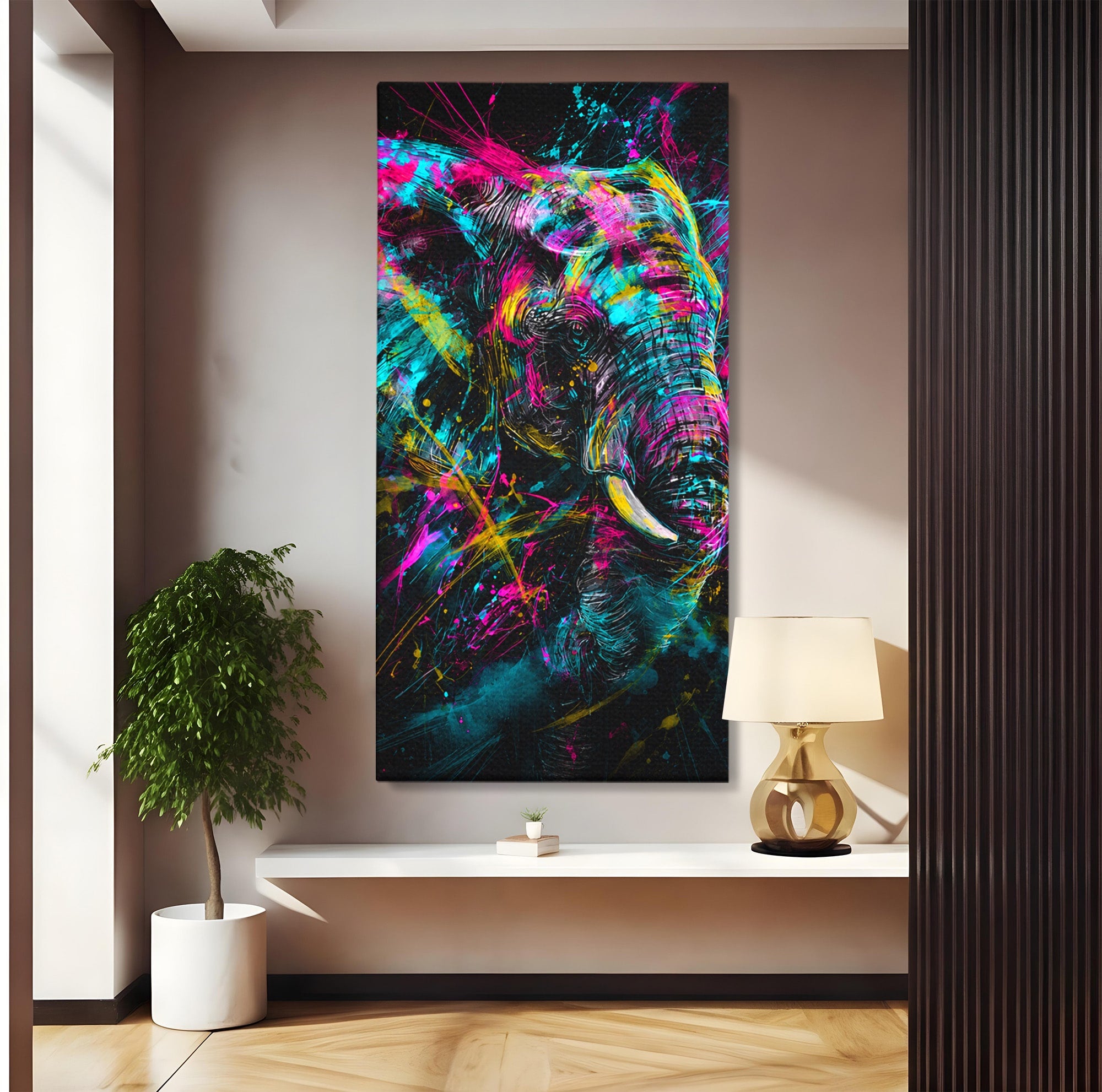 Tablou Canvas Premium LuxCanva® M1655, Elefantul Exploziv, Elefant, Arta Abstracta, Animale, Modern, Living, Culori Vibrante
