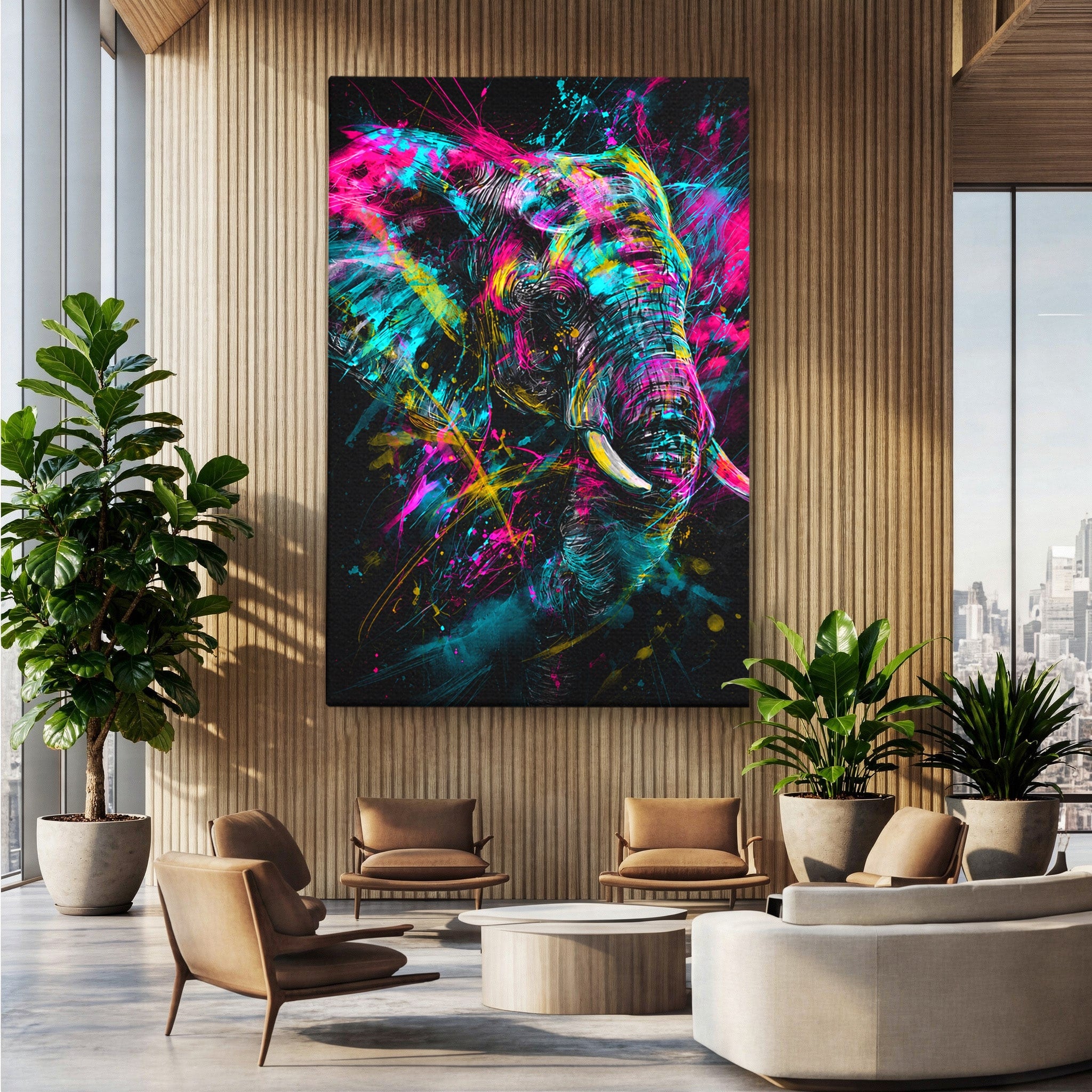 Tablou Canvas Premium LuxCanva® M1655, Elefantul Exploziv, Elefant, Arta Abstracta, Animale, Modern, Living, Culori Vibrante