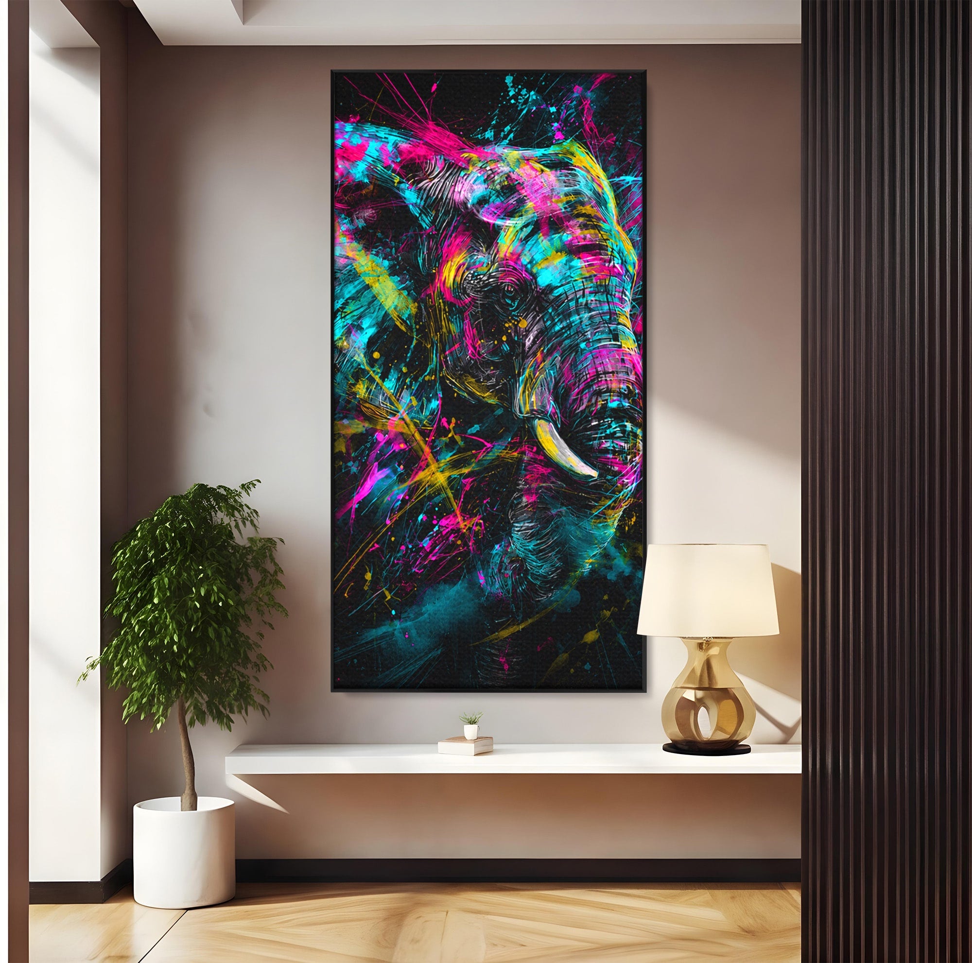 Tablou Canvas Premium LuxCanva® M1655, Elefantul Exploziv, Elefant, Arta Abstracta, Animale, Modern, Living, Culori Vibrante