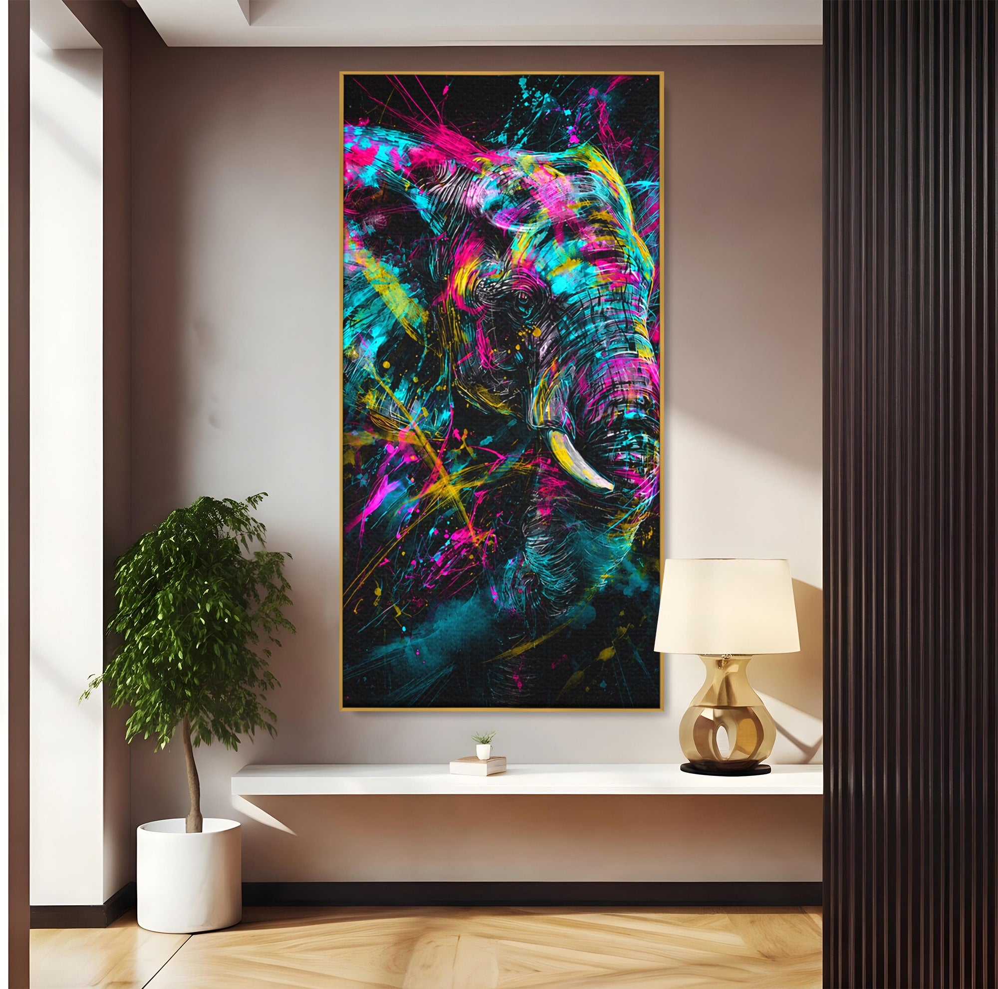 Tablou Canvas Premium LuxCanva® M1655, Elefantul Exploziv, Elefant, Arta Abstracta, Animale, Modern, Living, Culori Vibrante