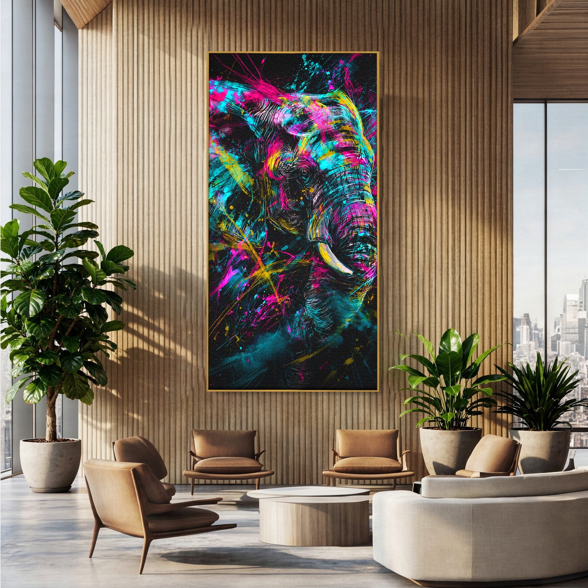 Tablou Canvas Premium LuxCanva® M1655, Elefantul Exploziv, Elefant, Arta Abstracta, Animale, Modern, Living, Culori Vibrante