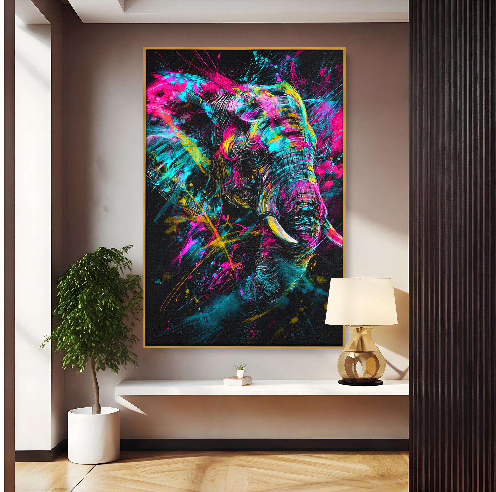 Tablou Canvas Premium LuxCanva® M1655, Elefantul Exploziv, Elefant, Arta Abstracta, Animale, Modern, Living, Culori Vibrante