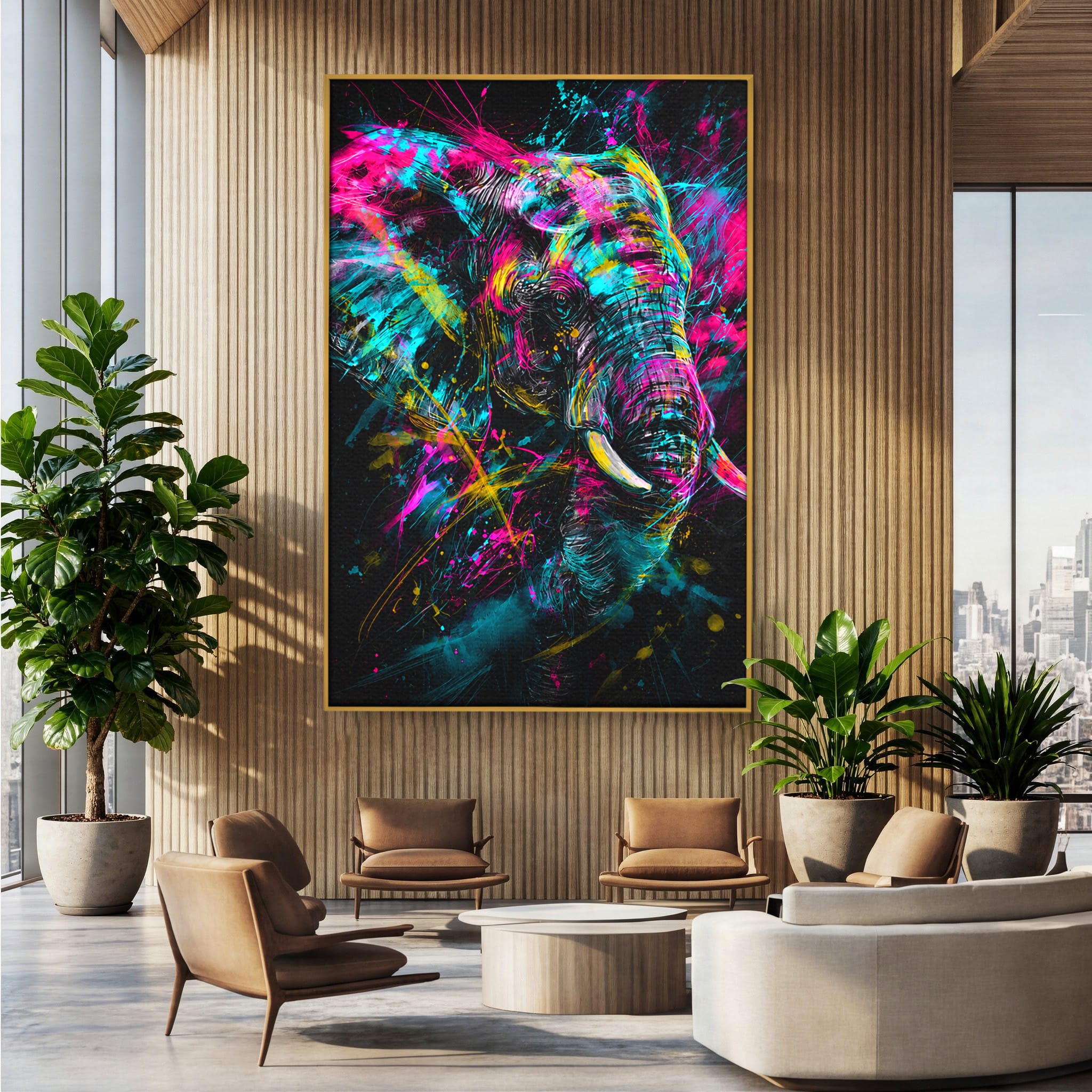 Tablou Canvas Premium LuxCanva® M1655, Elefantul Exploziv, Elefant, Arta Abstracta, Animale, Modern, Living, Culori Vibrante