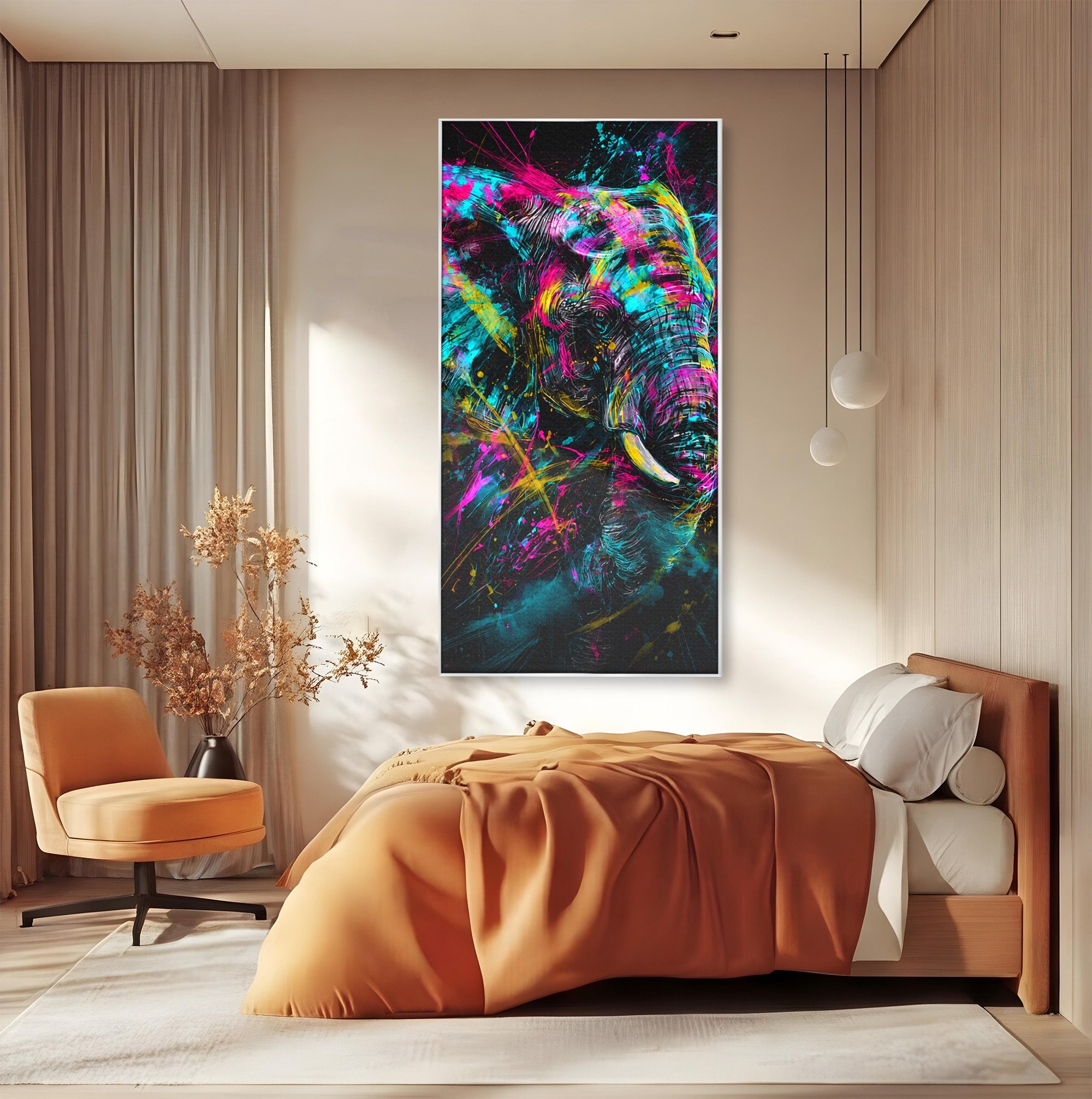 Tablou Canvas Premium LuxCanva® M1655, Elefantul Exploziv, Elefant, Arta Abstracta, Animale, Modern, Living, Culori Vibrante