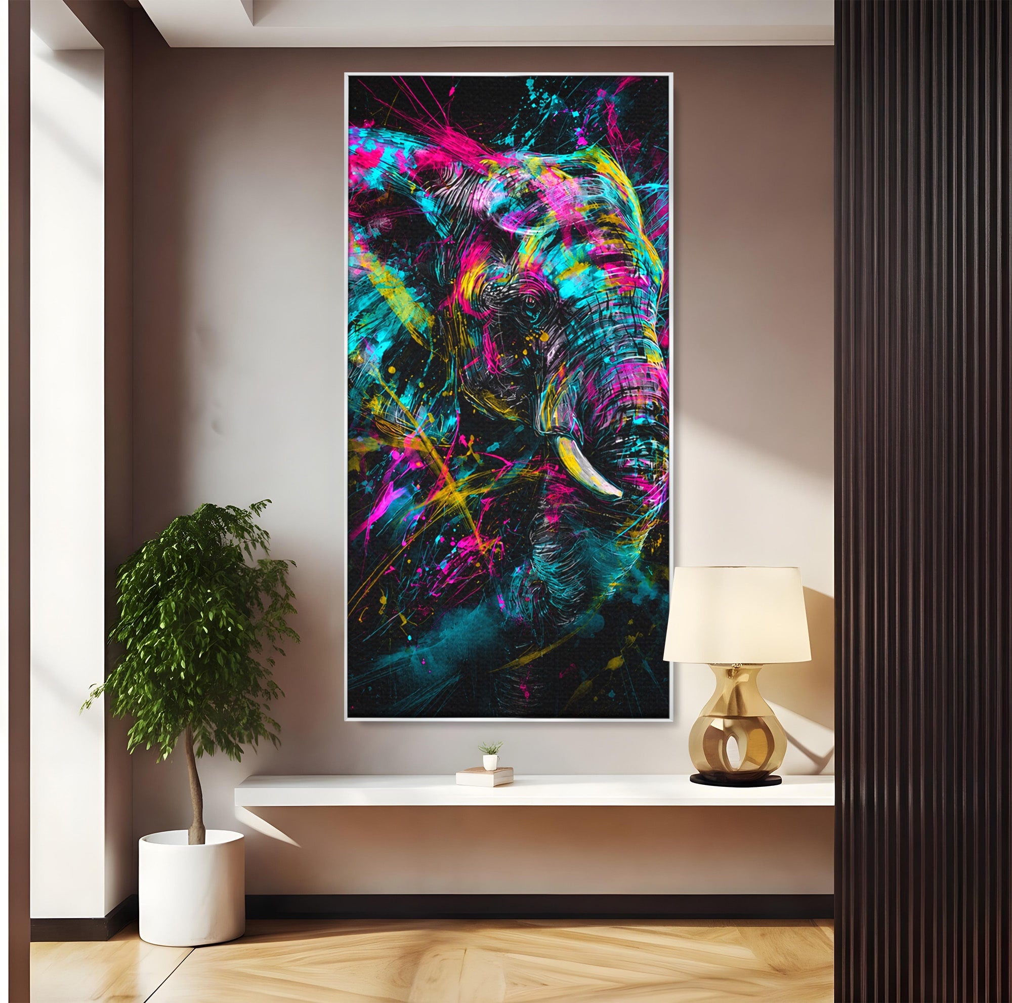 Tablou Canvas Premium LuxCanva® M1655, Elefantul Exploziv, Elefant, Arta Abstracta, Animale, Modern, Living, Culori Vibrante